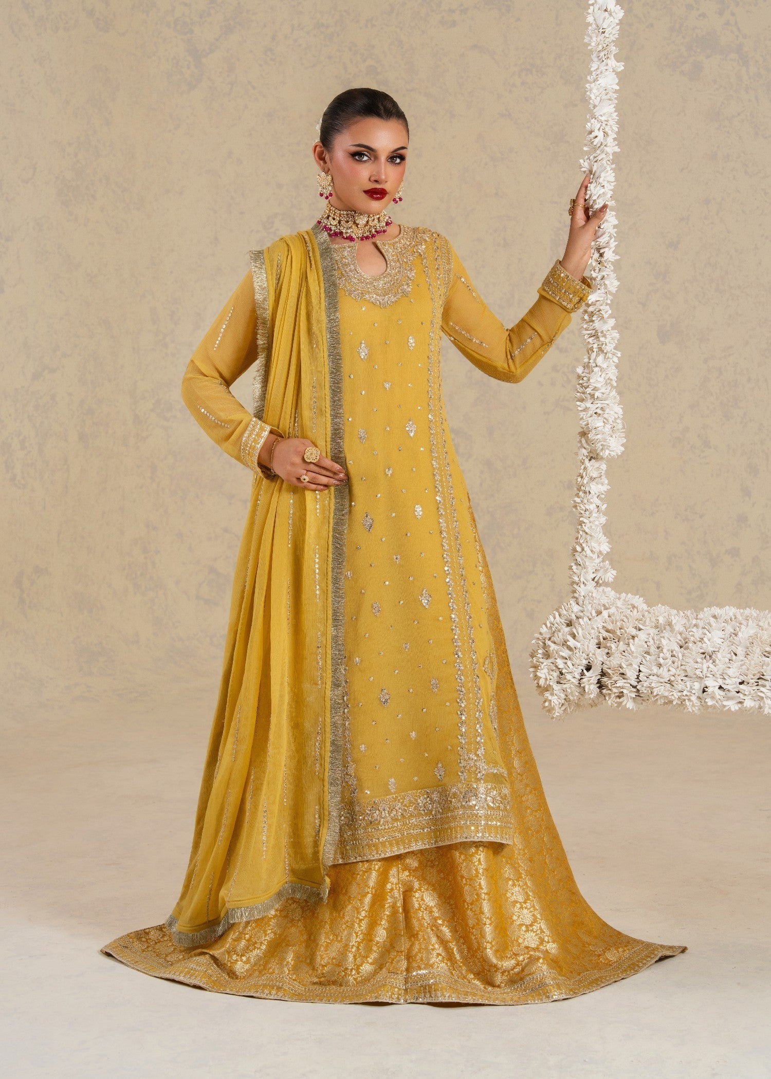 chiffon Lehenga in Mustard