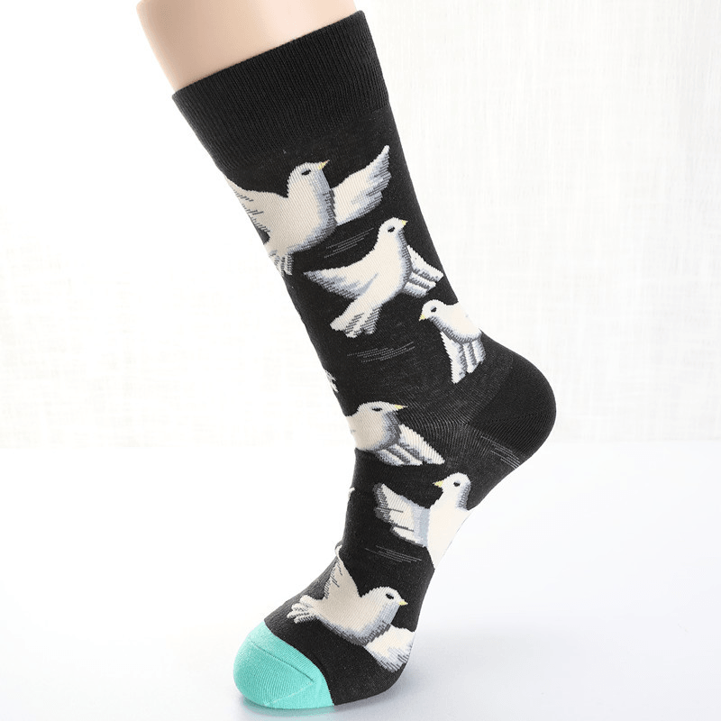 Men Dove Tulips Birds and Flowers Illustration Fashion Socks
