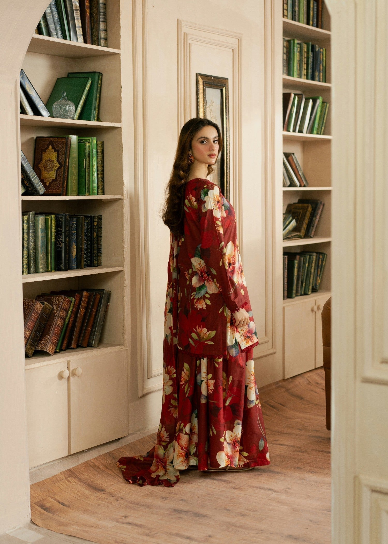lawn Sharara in Maroon