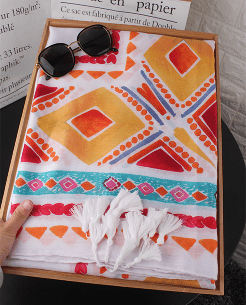 Turkey Desert Vacation Fringed Ethnic Style Cotton and Linen Scarf Ladies Travel