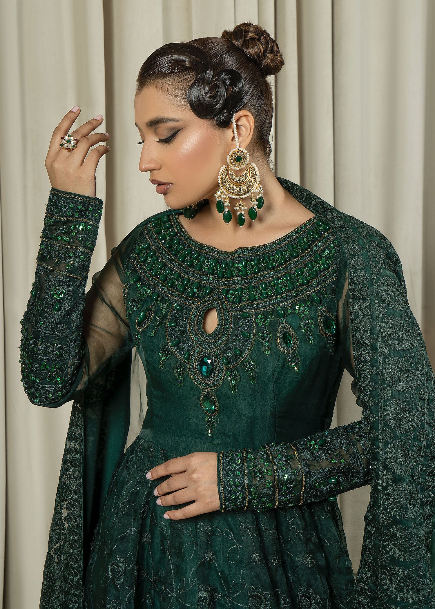 organza Pishwas in Green