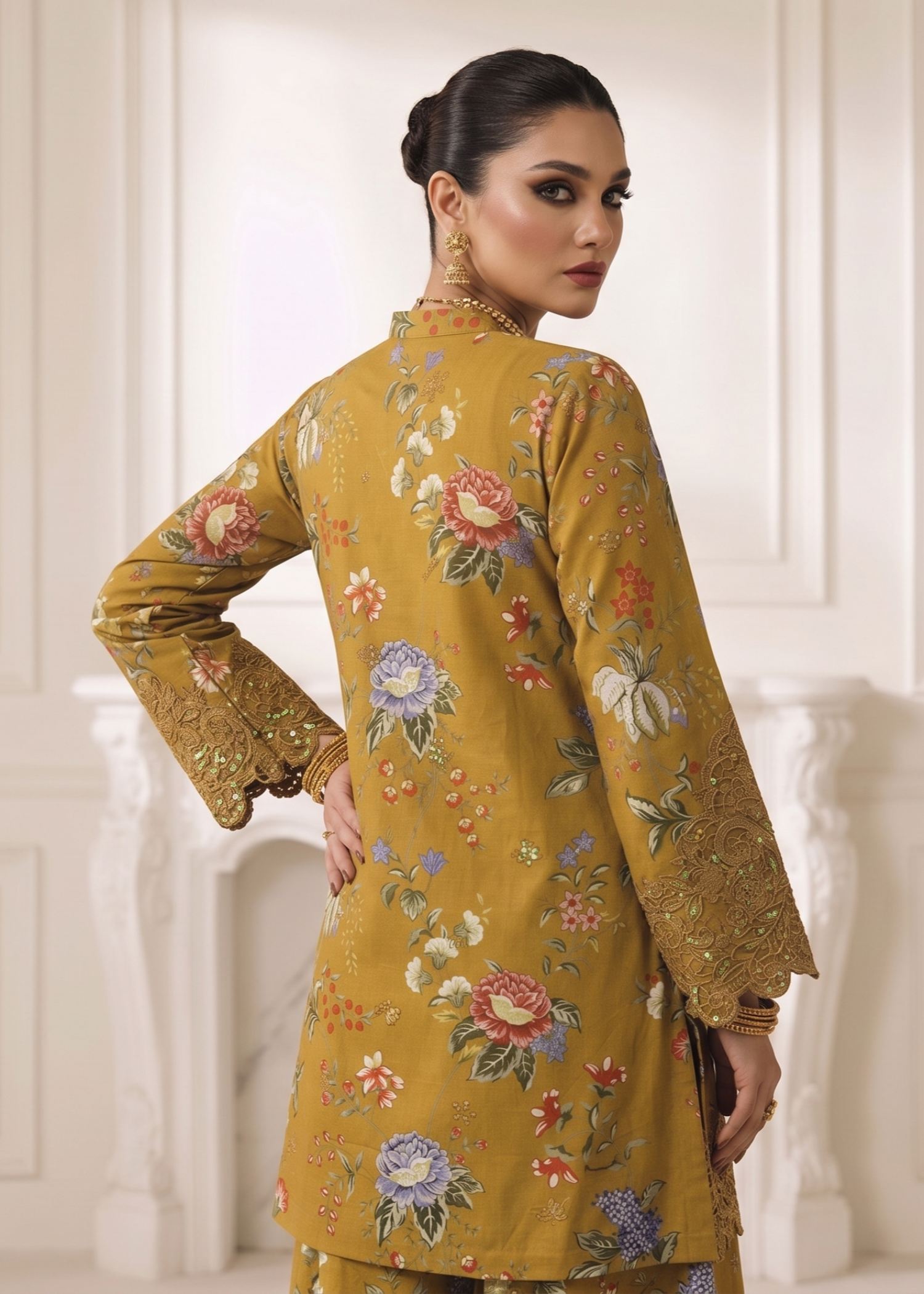 lawn Sharara in Mustard