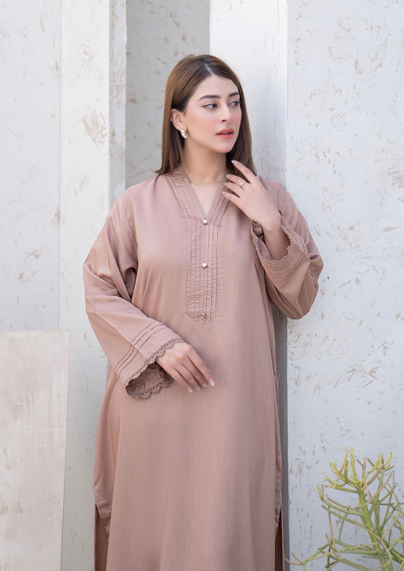 viscose raw silk Kurta Set in Camel brown