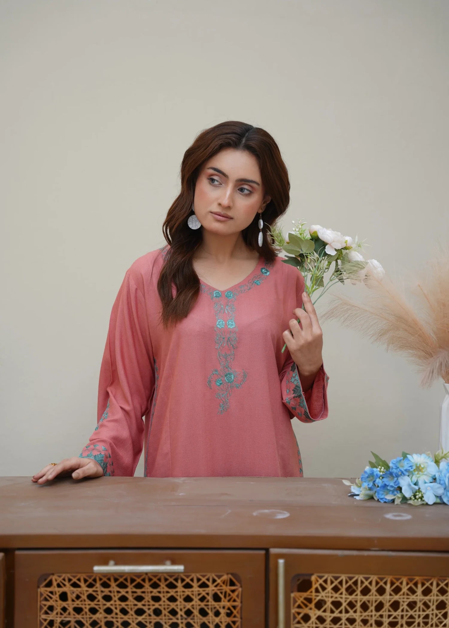 silk karandi Kurta Set in Blush pink