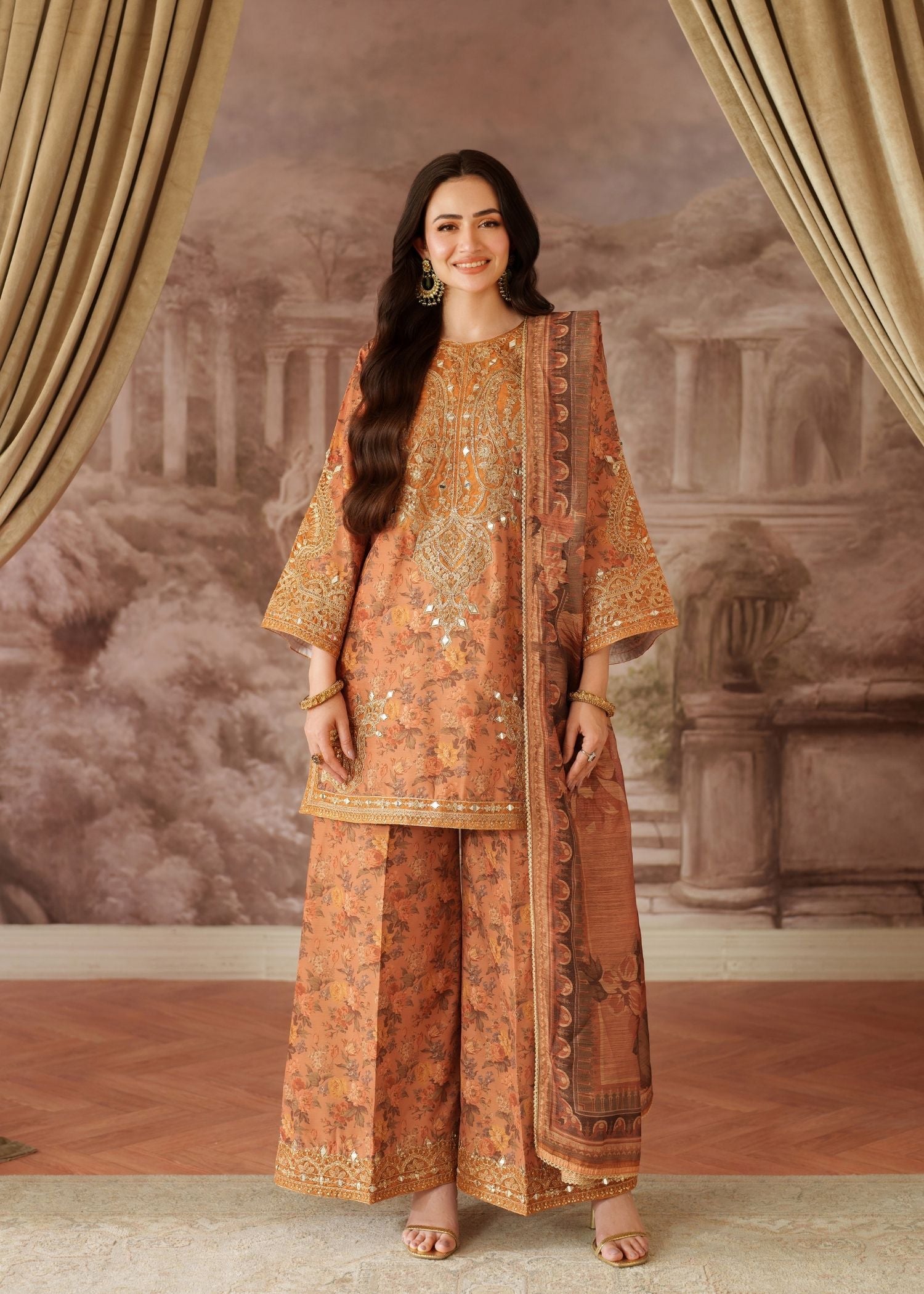viscose Kurta Set in Peach orange