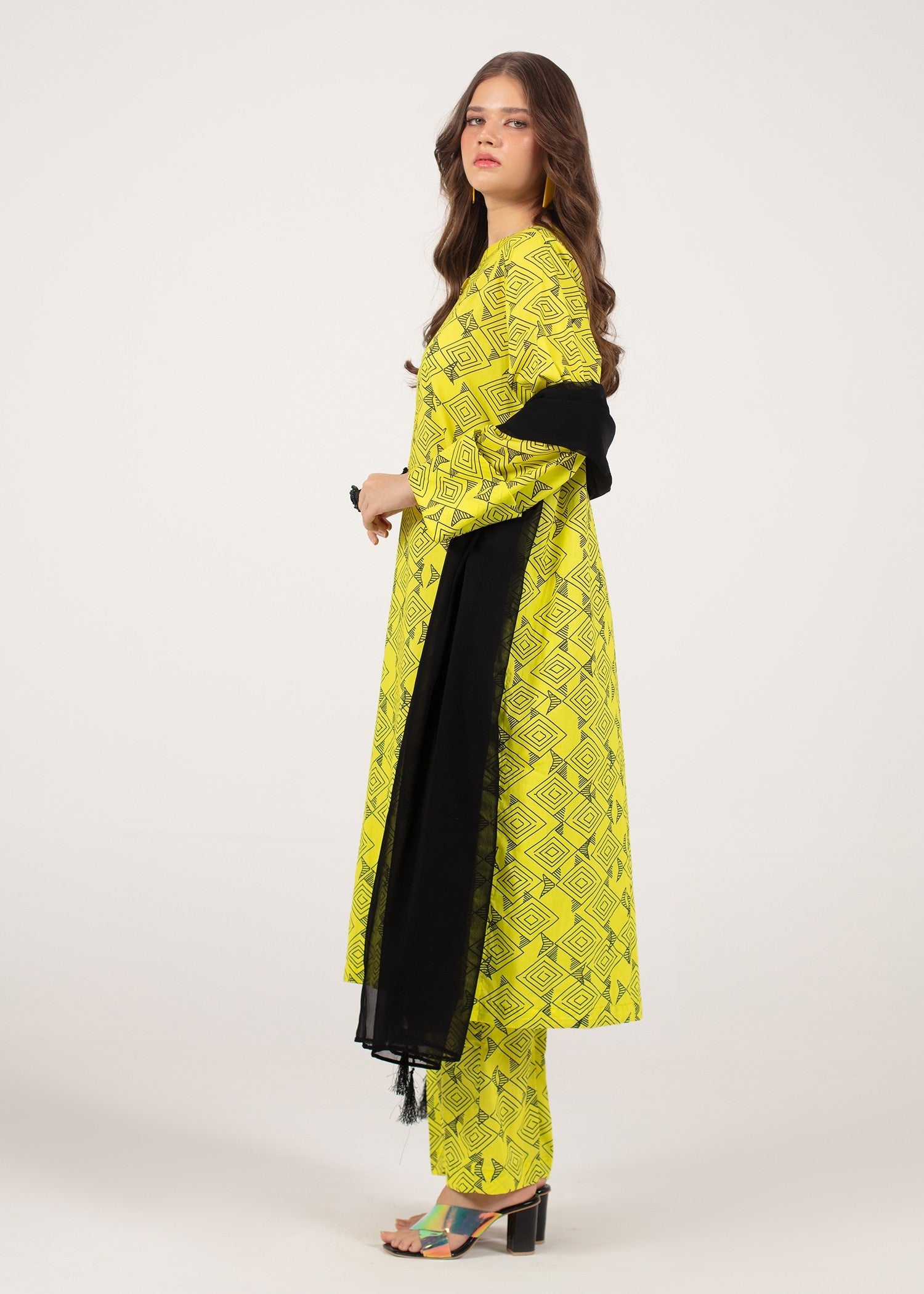 cambric Kurta Set in Neon green