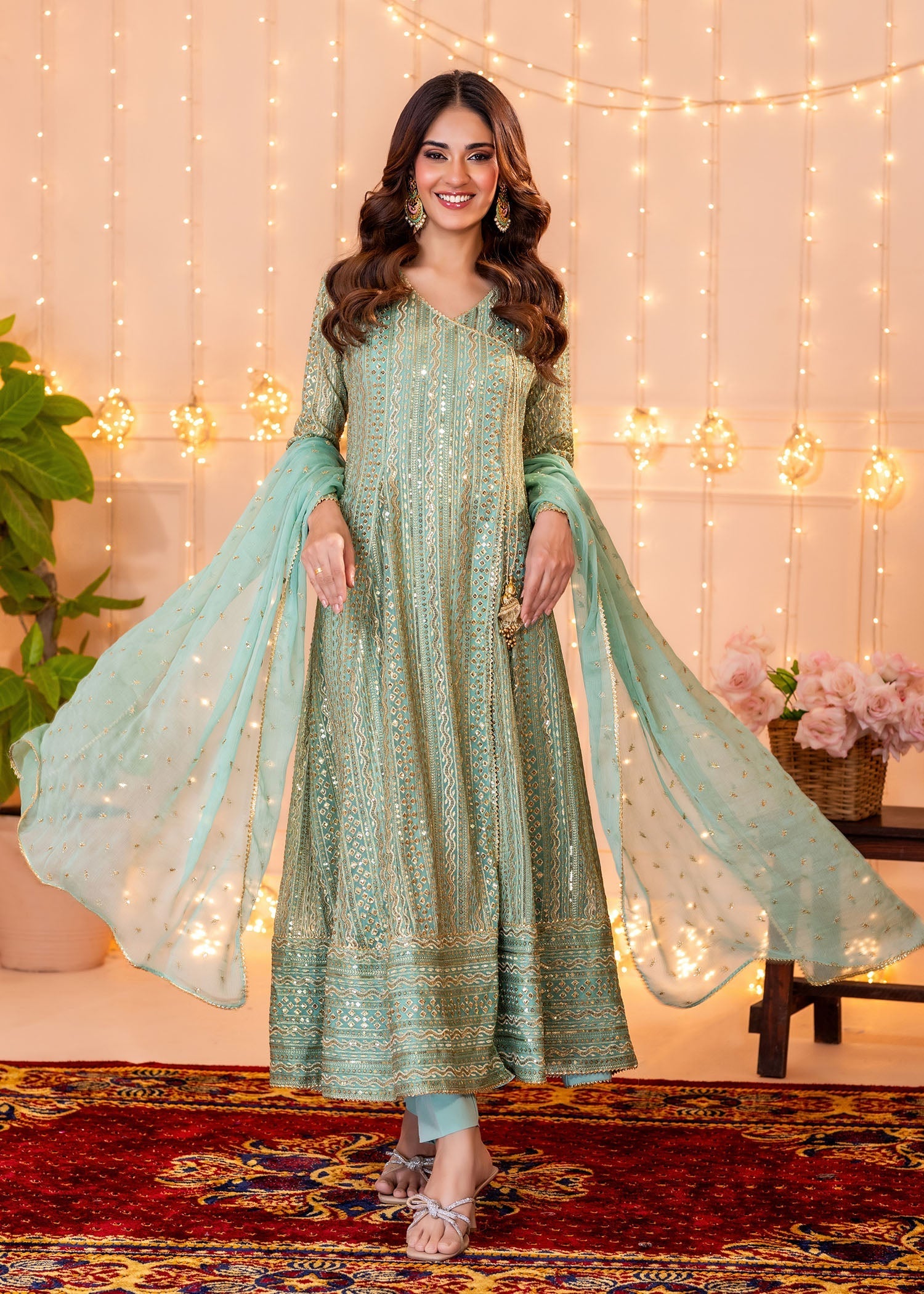 chiffon Angrakha in Aquamarine