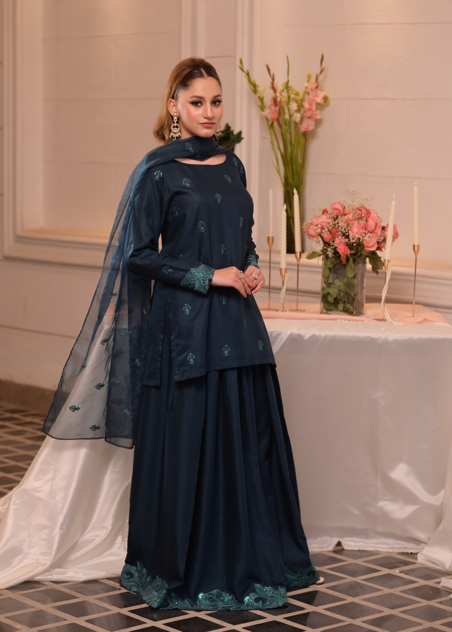 irish linen Sharara in Teal