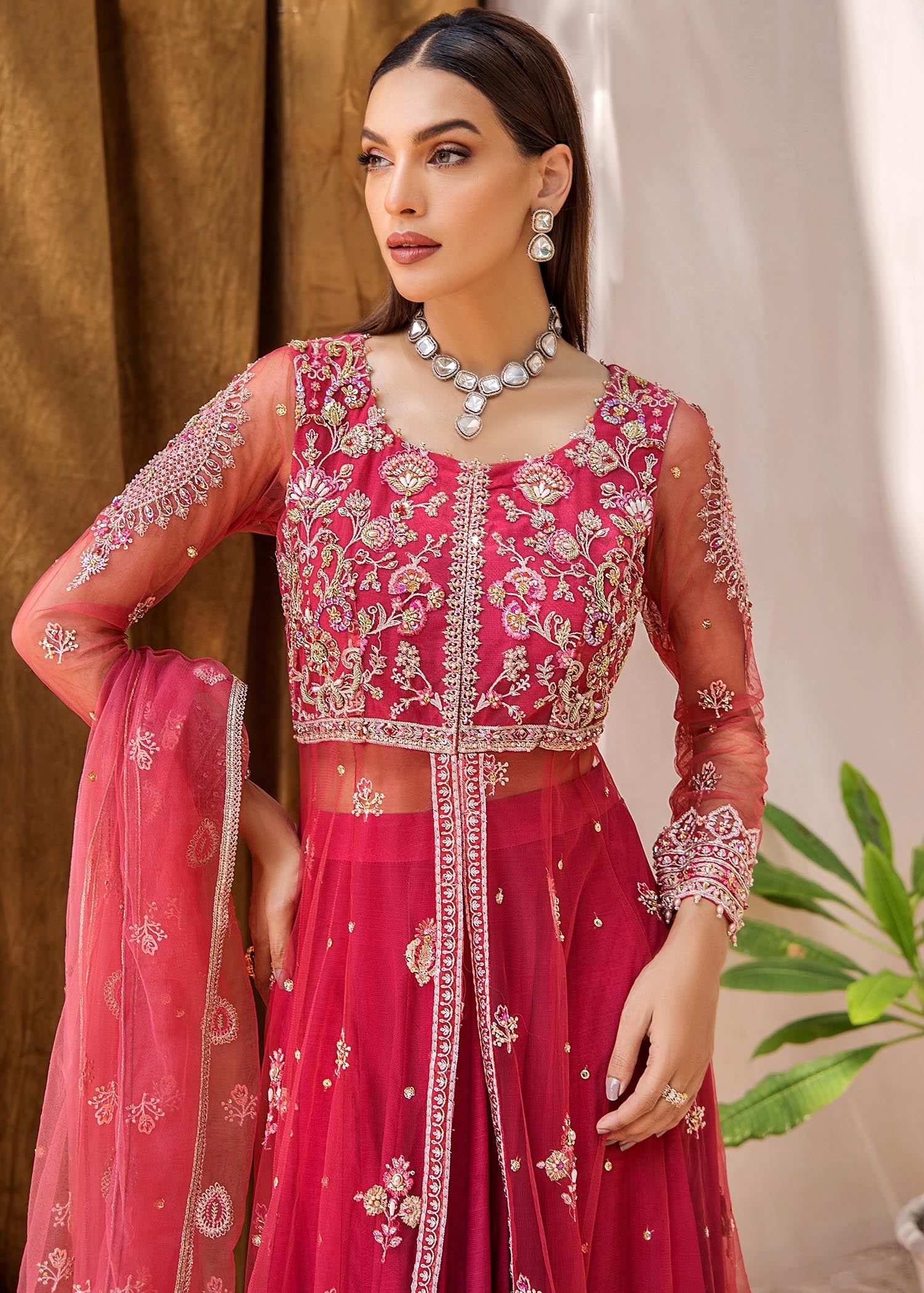 net Lehenga in Pink