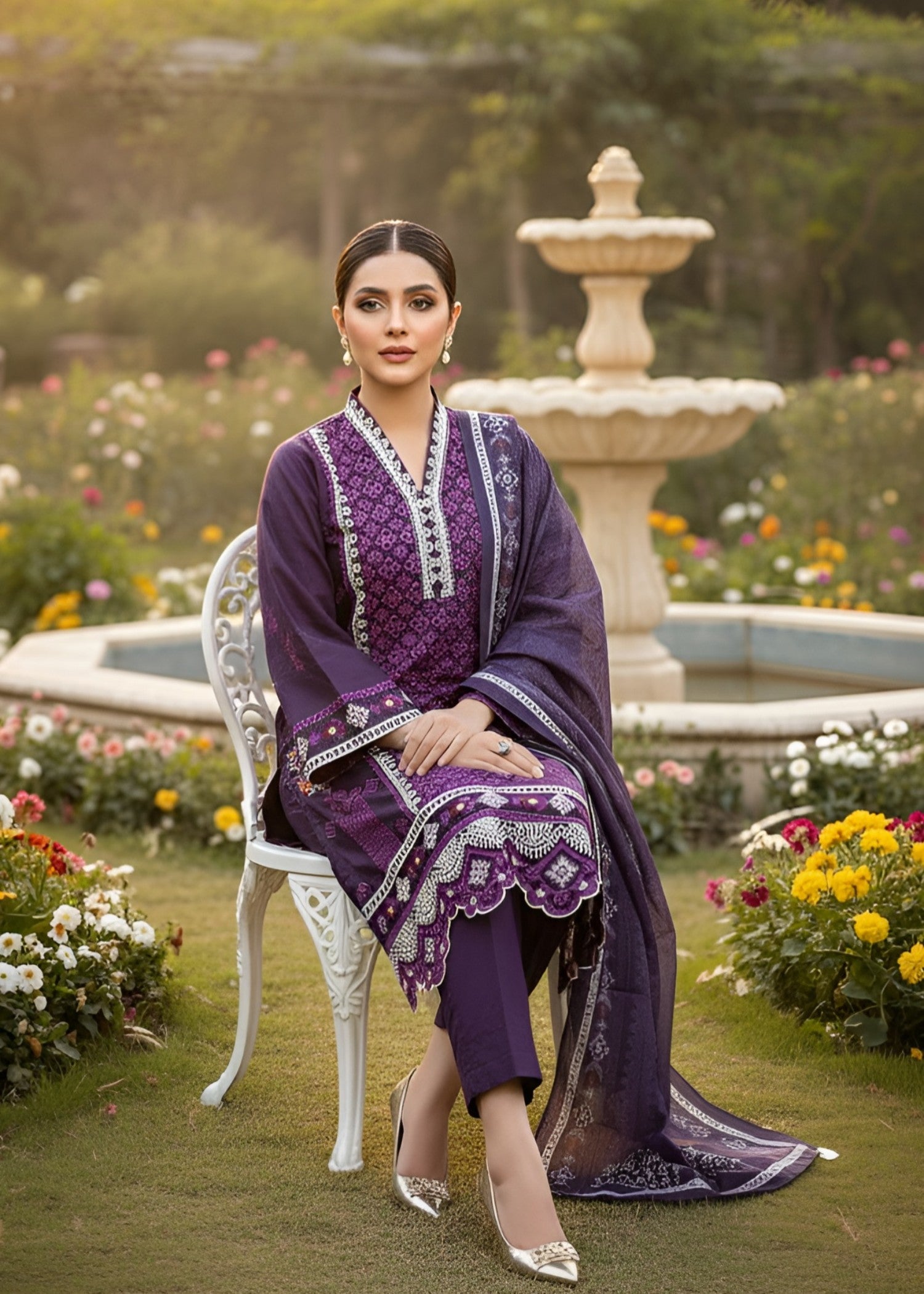 cotton Kurta Set in Purple heart