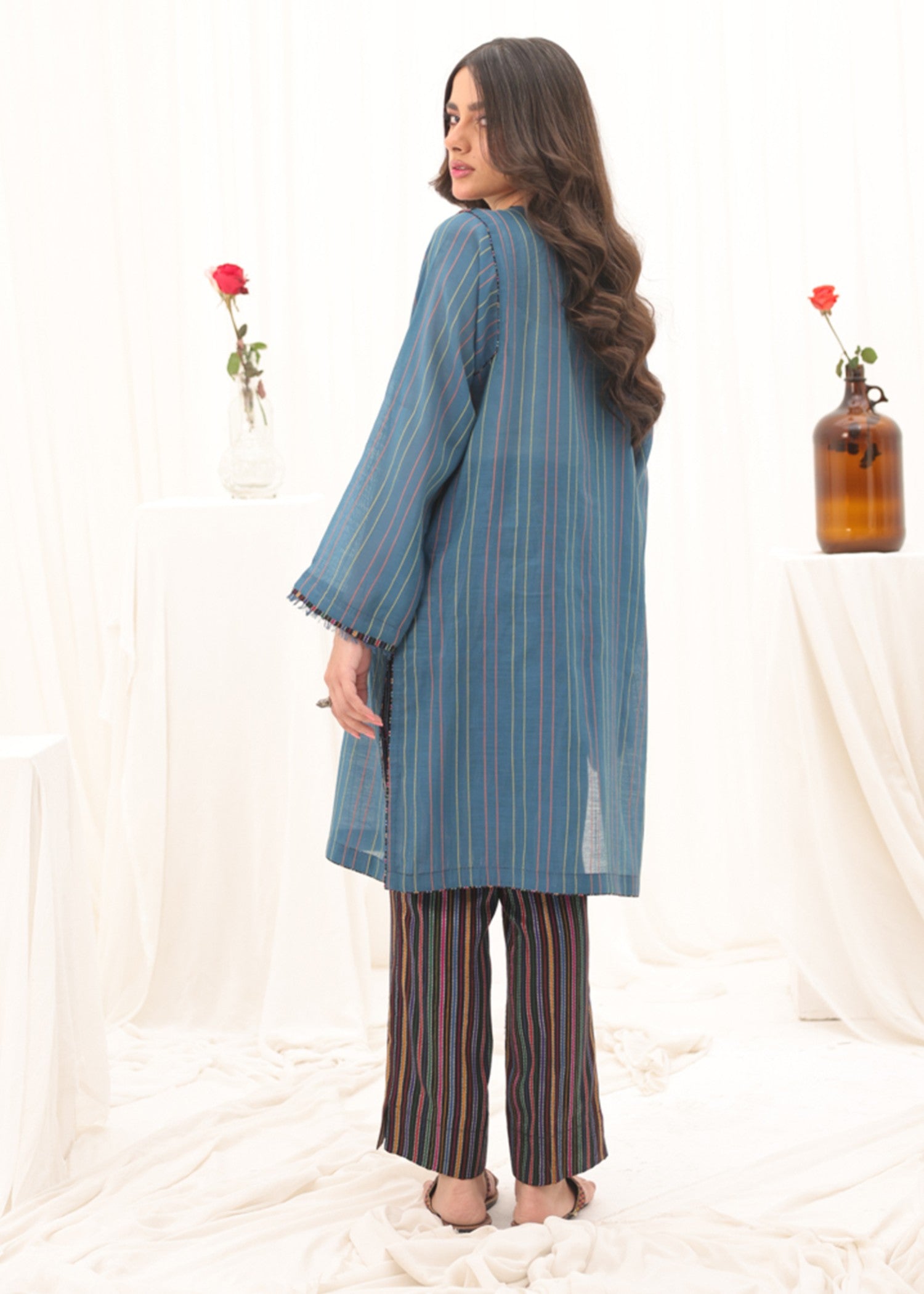 yarn dyed Kurta Set in Blue