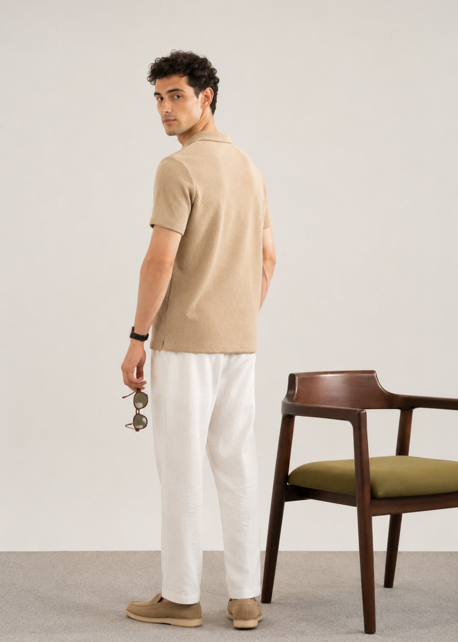 cotton Polo Shirt in Sand brown