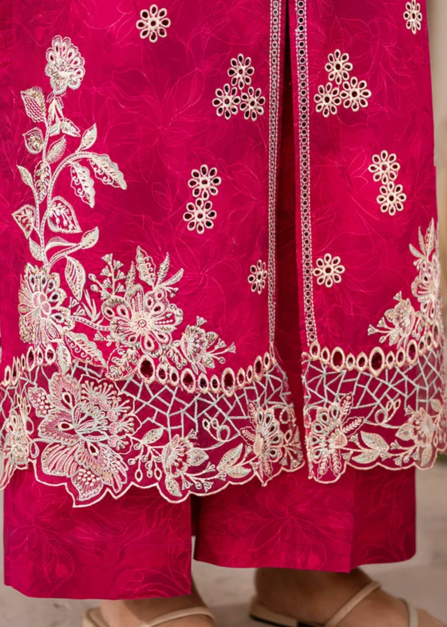 cambric Kurta Set in Shocking pink