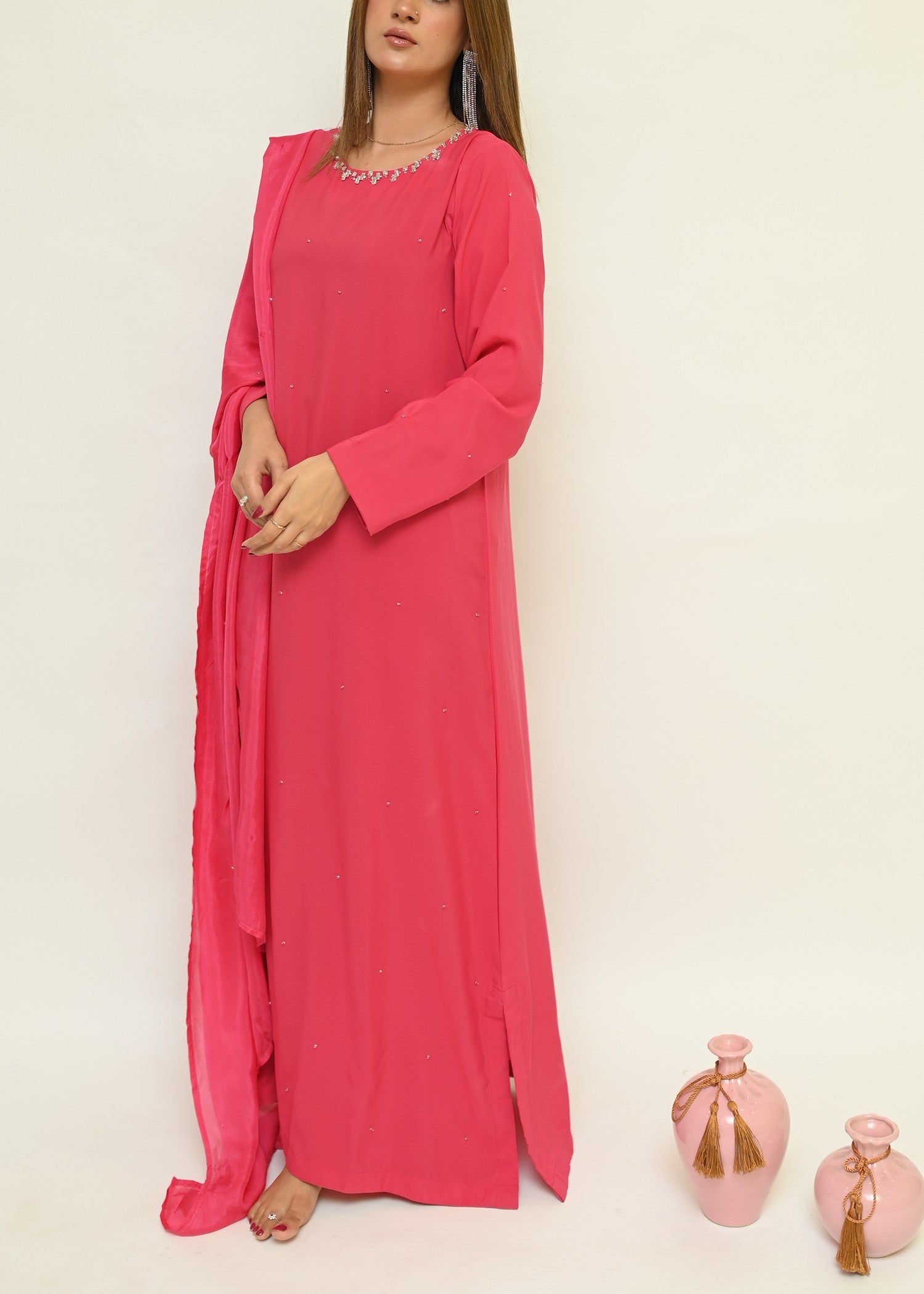 polyester crepe Kaftan in Bubblegum pink