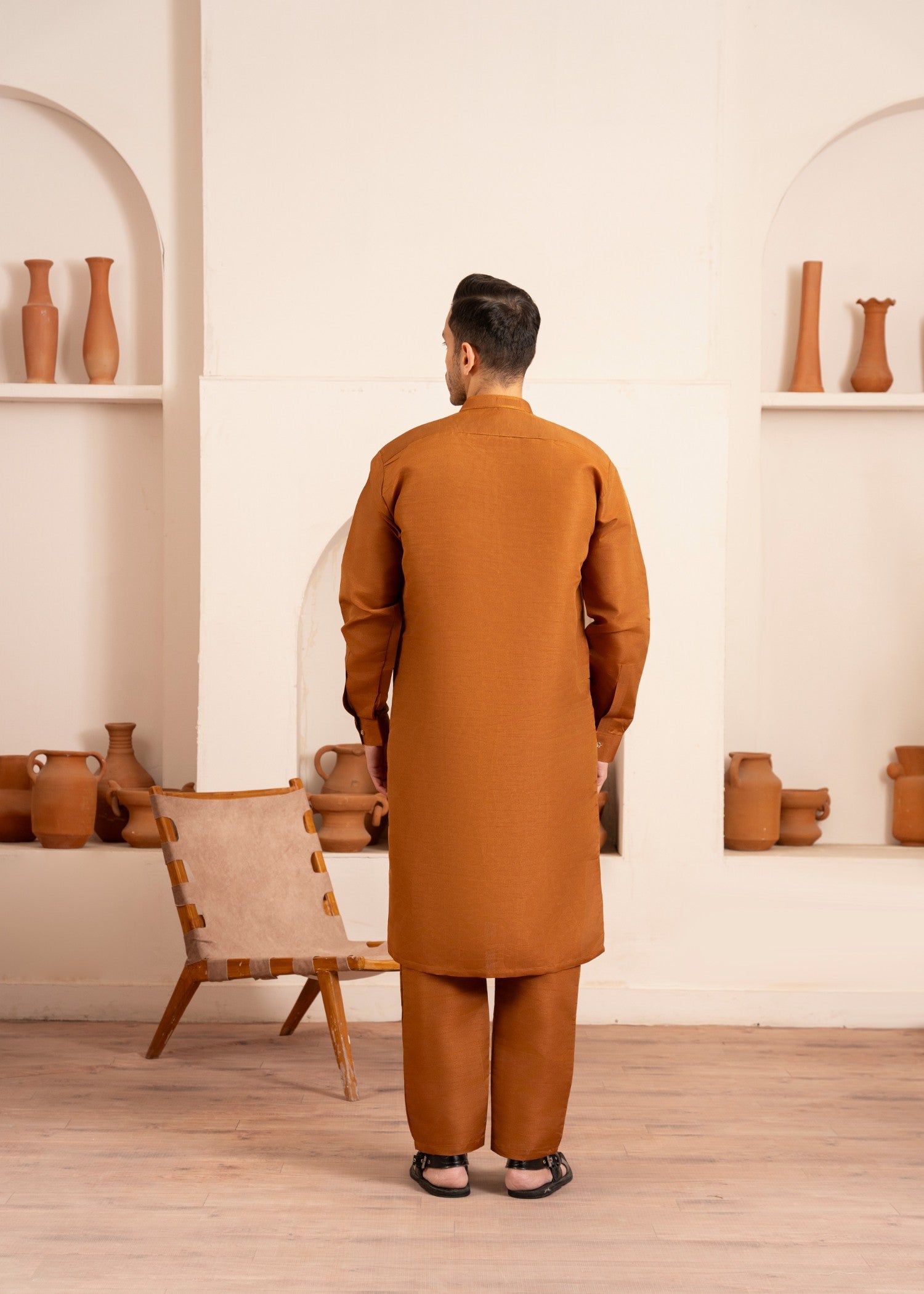 raw silk Kurta Set in Rust orange