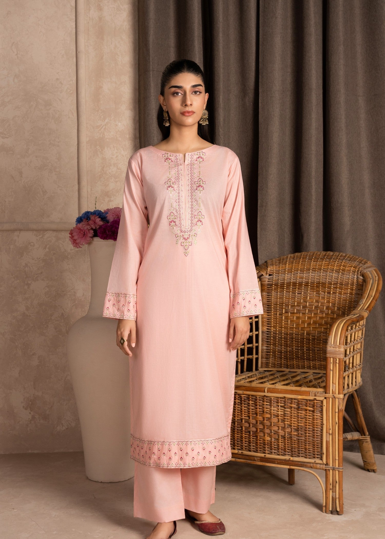 linen Kurta Set in Pink