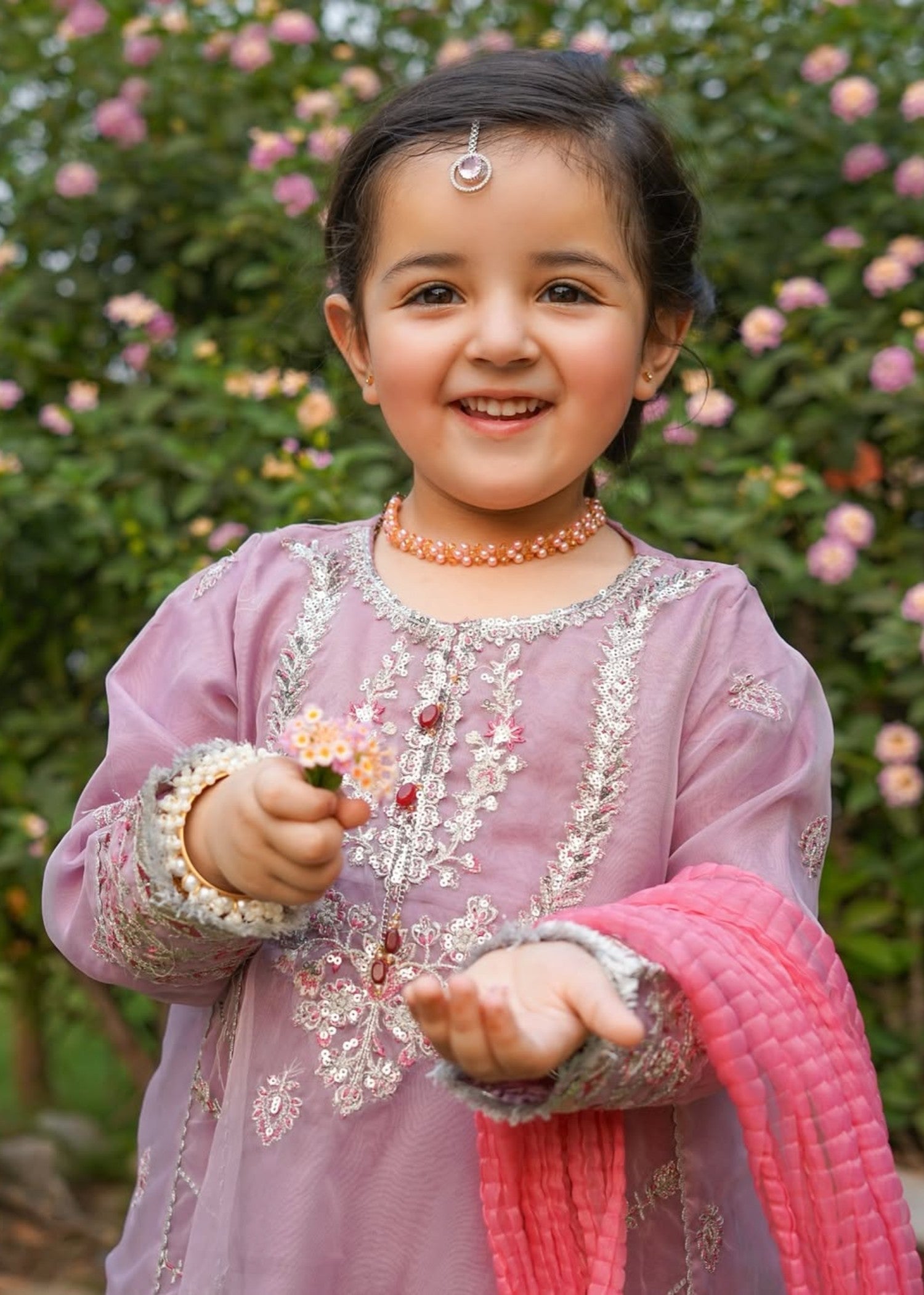 organza Pishwas in Lilac