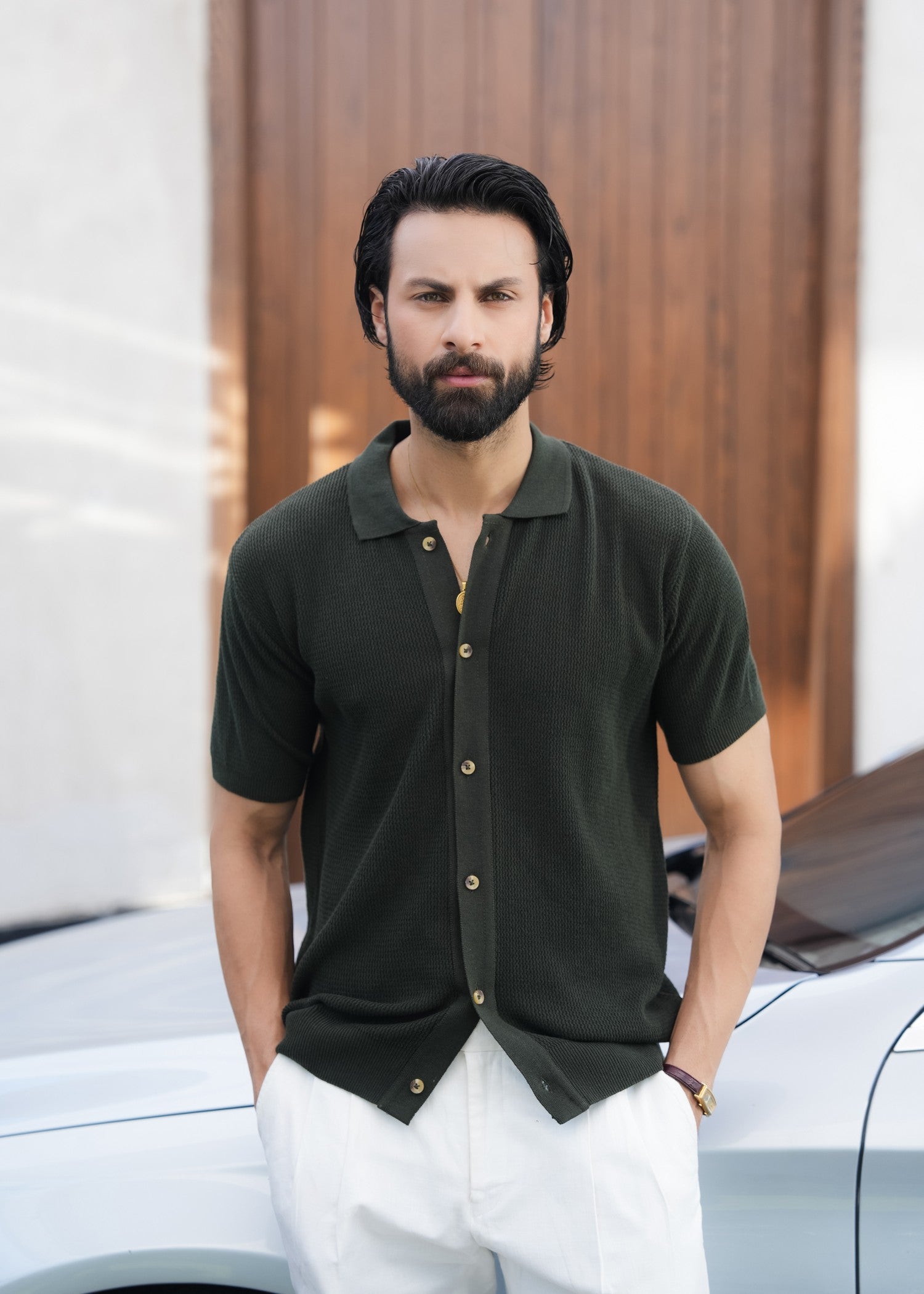 cotton Casual Shirt in Bottle green