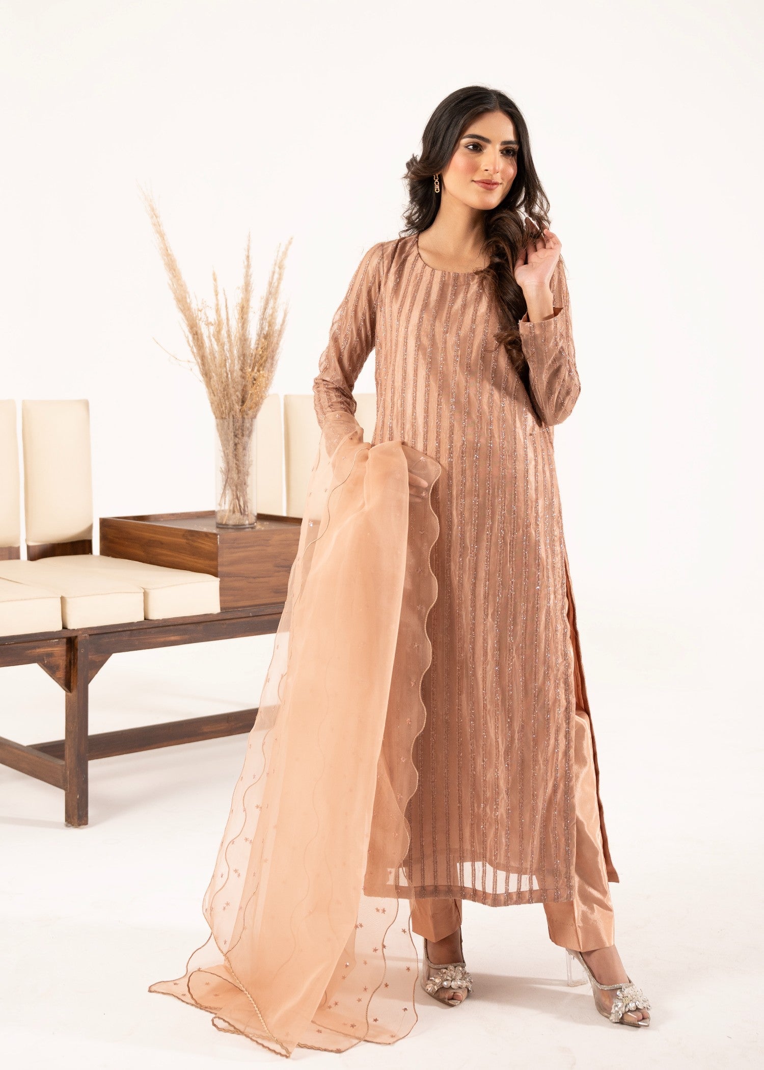 moonlight Kurta Set in Peach orange
