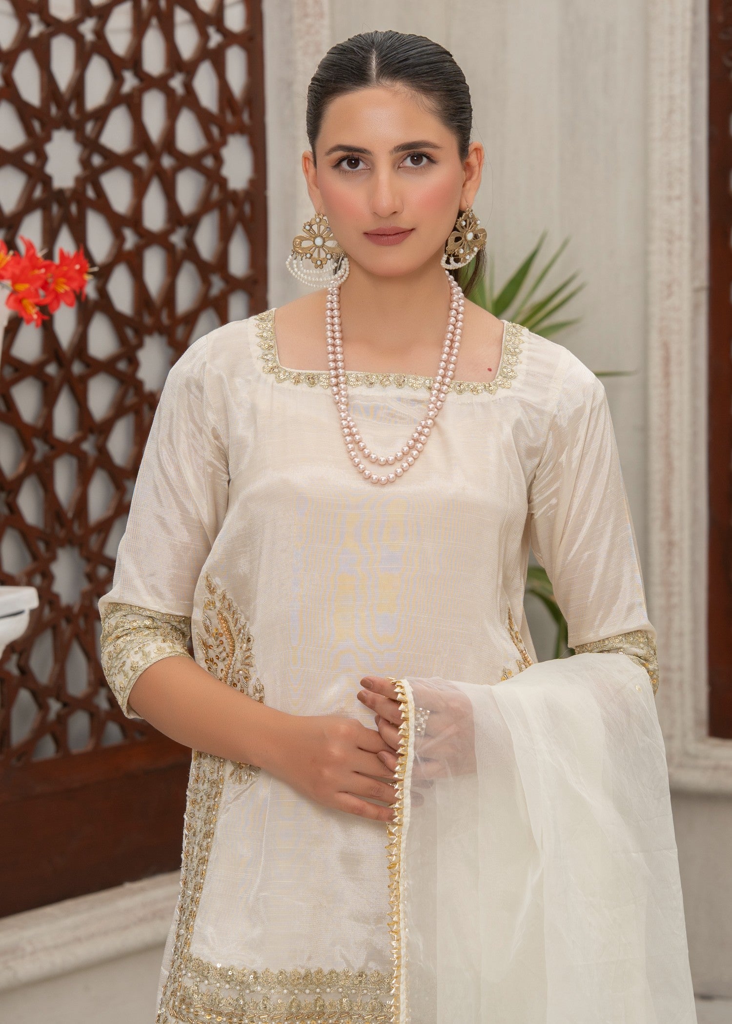 cotton Sharara in Ivory