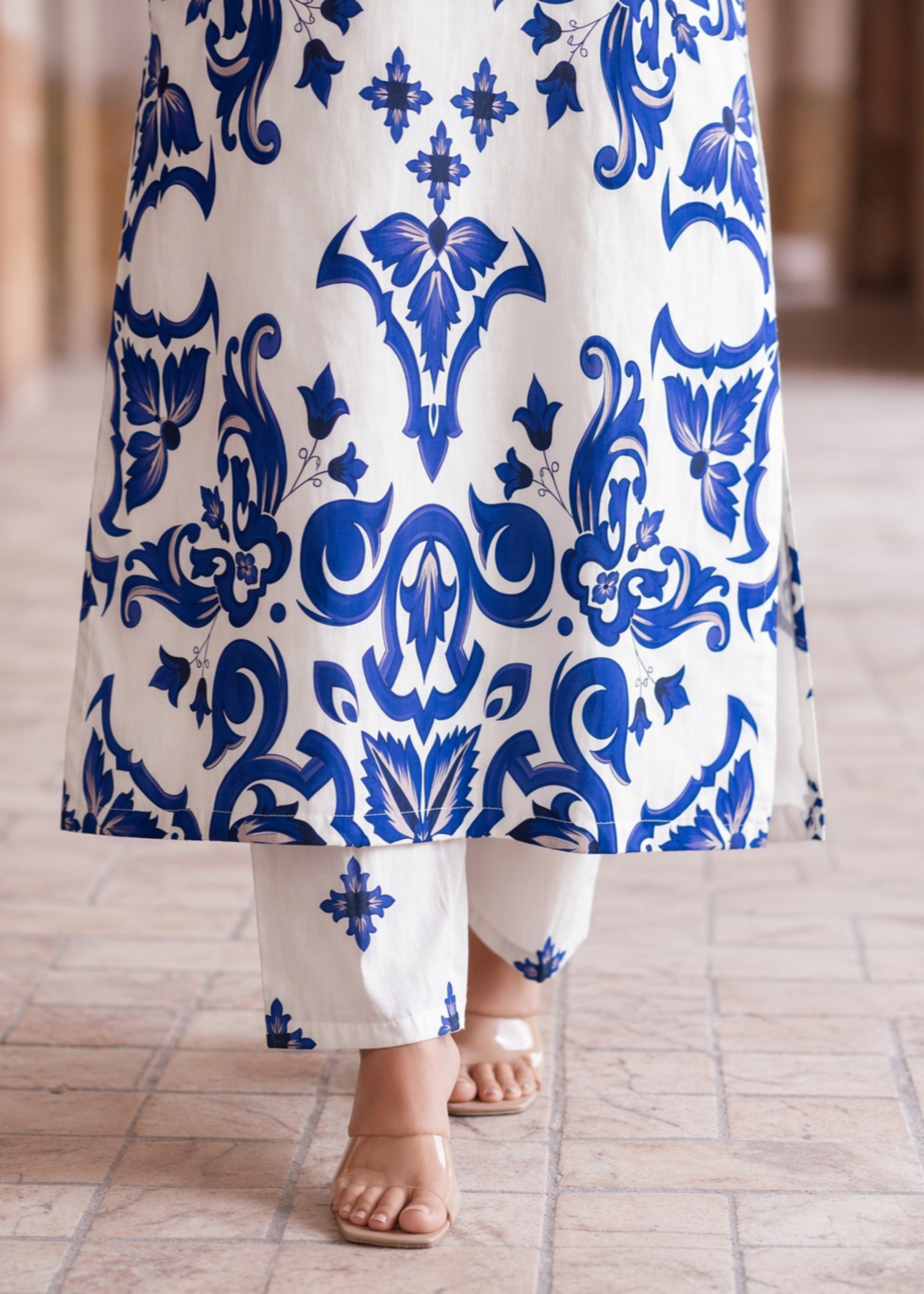 poly grip silk Kurta Set in Blue