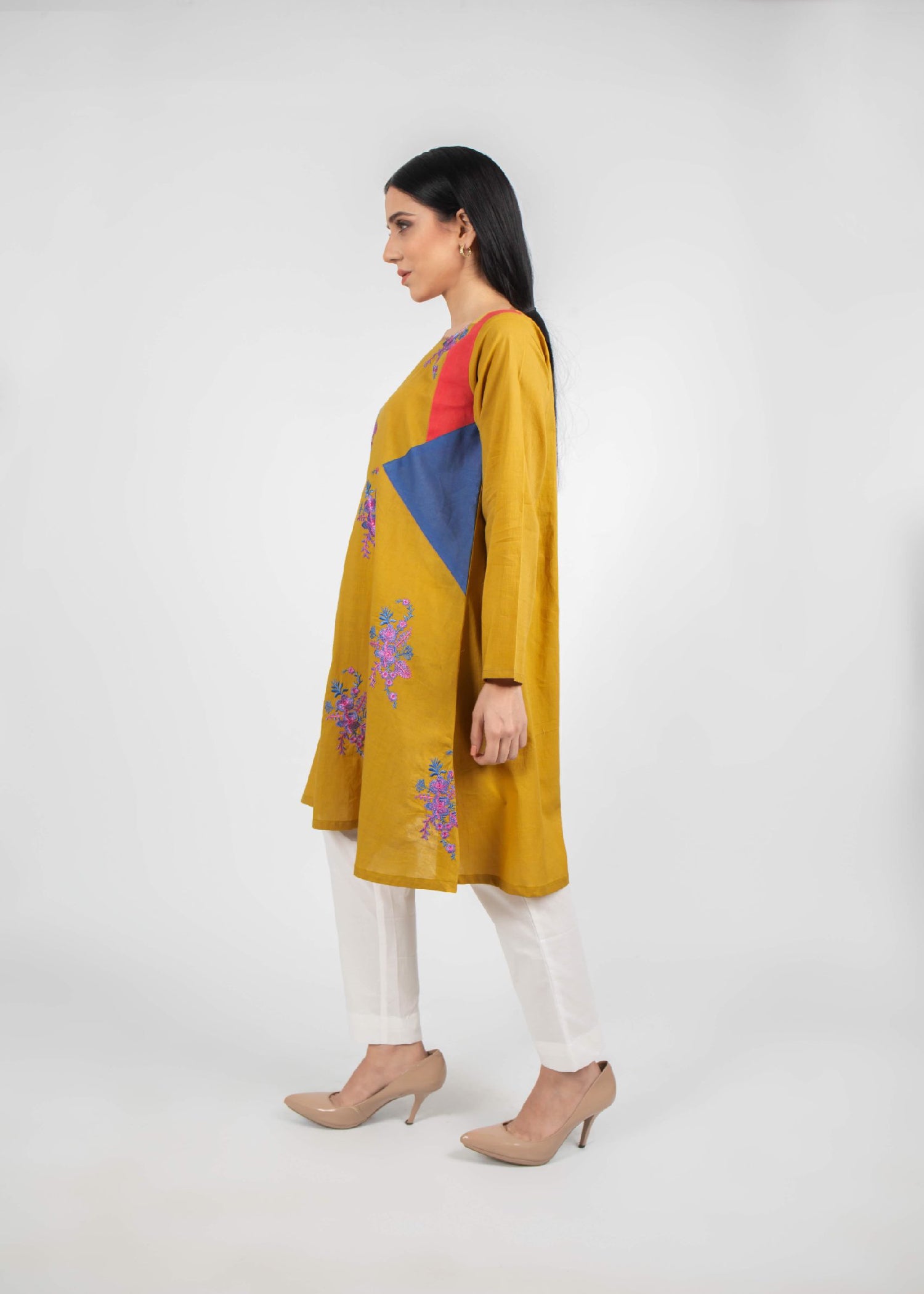 slub lawn Short Frock in Mustard