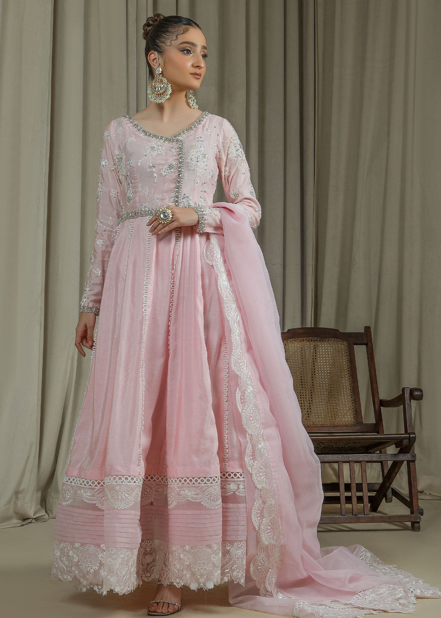 cotton net Pishwas in Pink