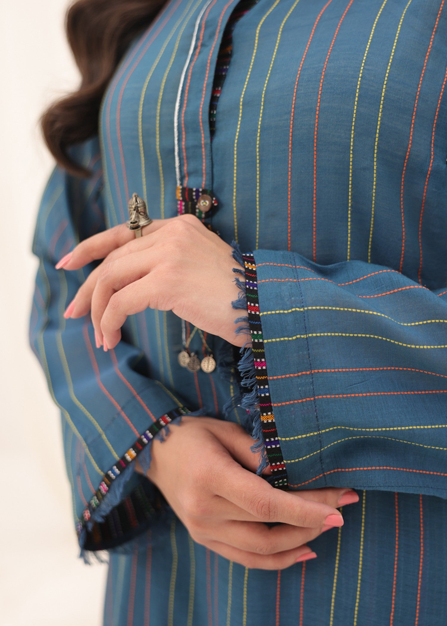 yarn dyed Kurta Set in Blue