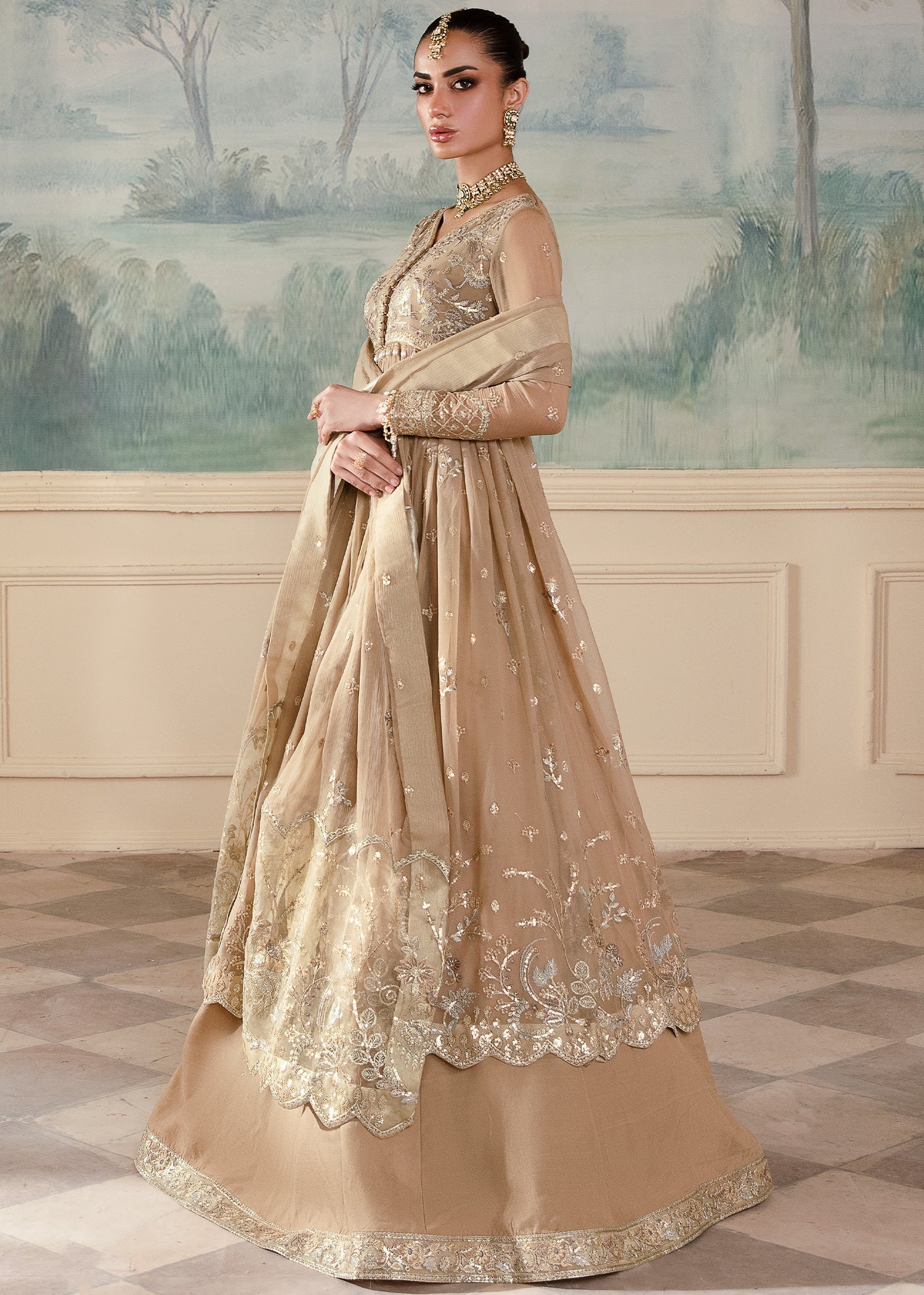 chiffon Unstitched in Beige