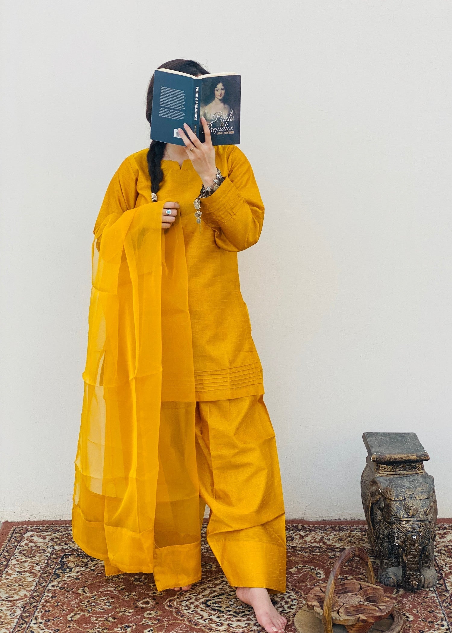 raw silk Kurta Set in Mustard
