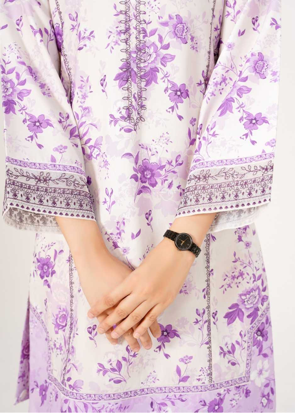 silk finish lawn Kurta Set in Multi