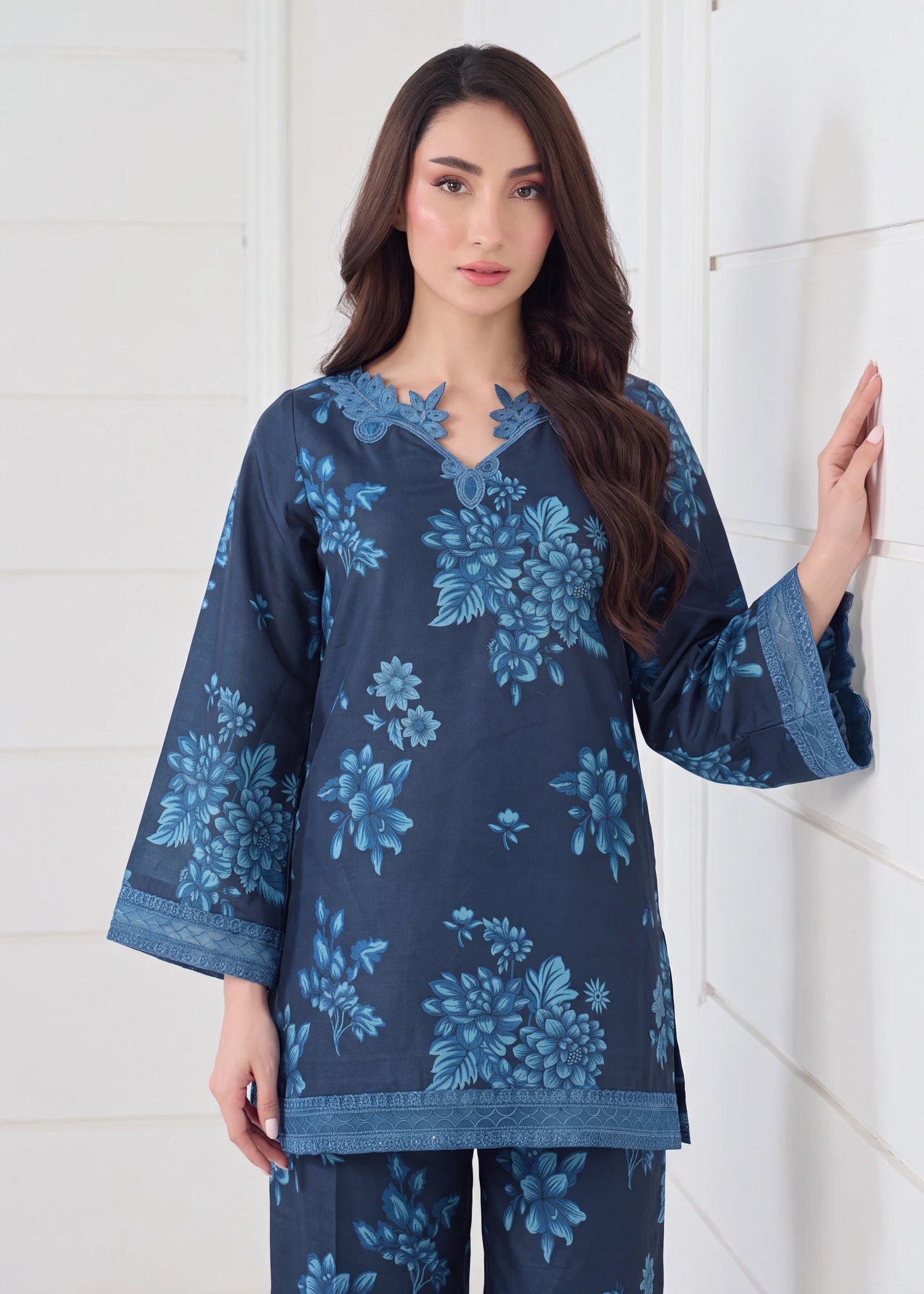 silk finish lawn Co Ord Sets in Yale blue