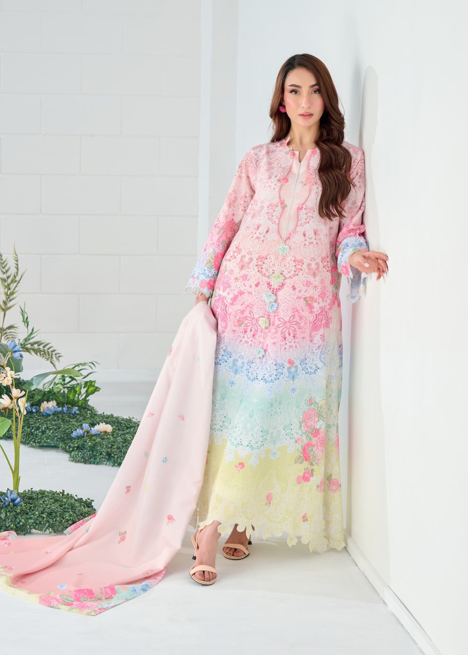 raw silk Kaftan in Multi
