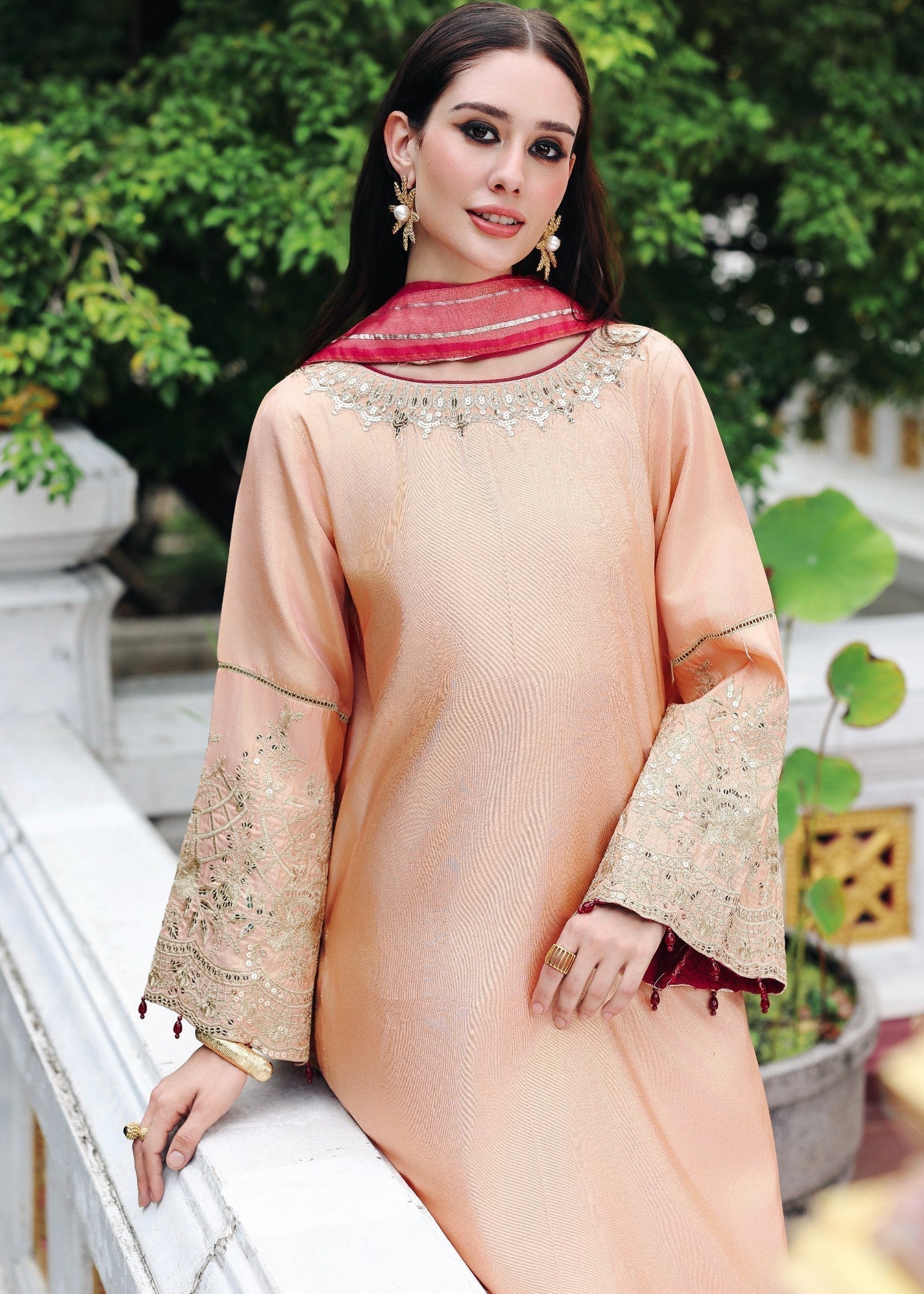 masuri Kurta Set in Peach orange