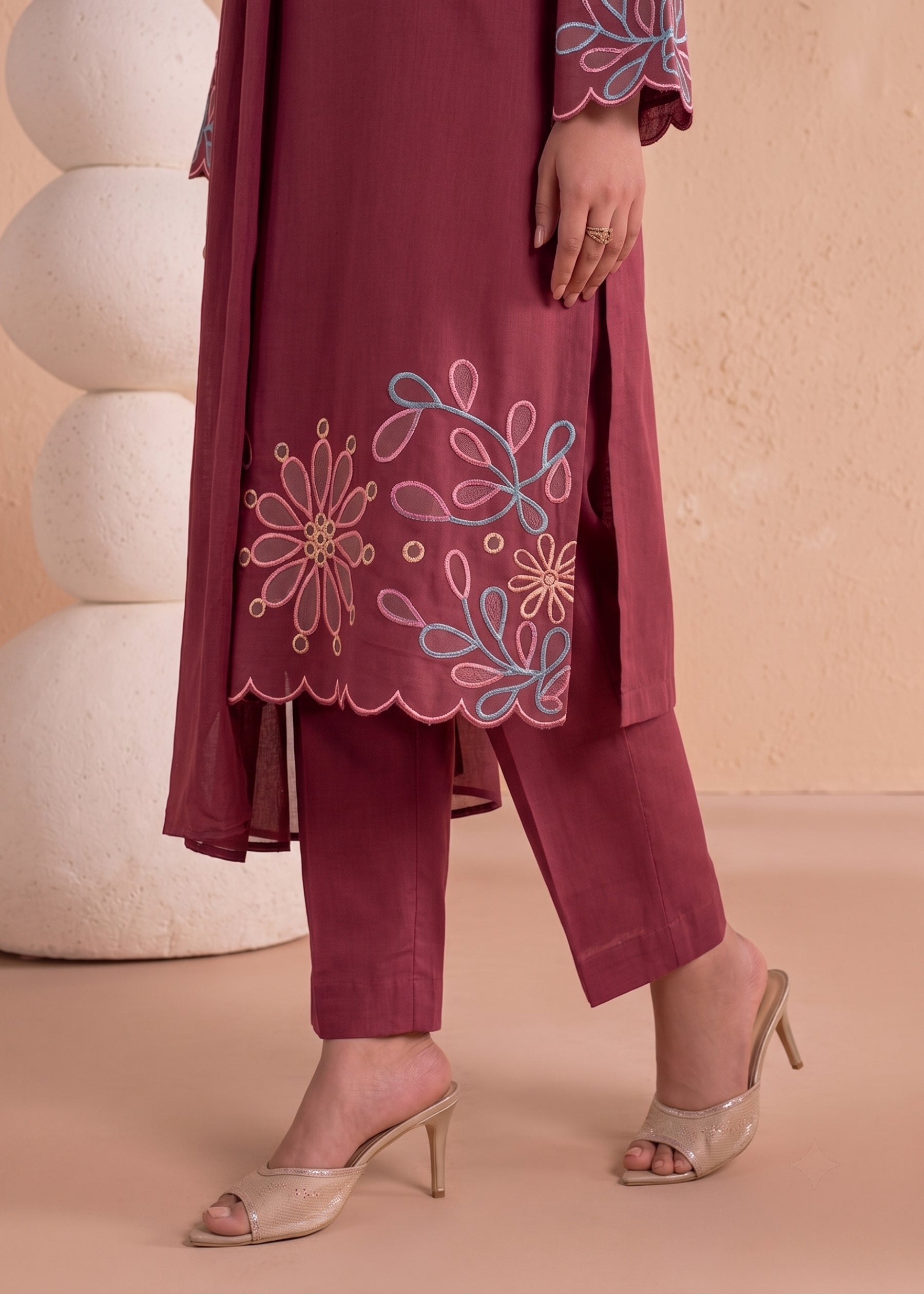 linen Kurta Set in Brick red
