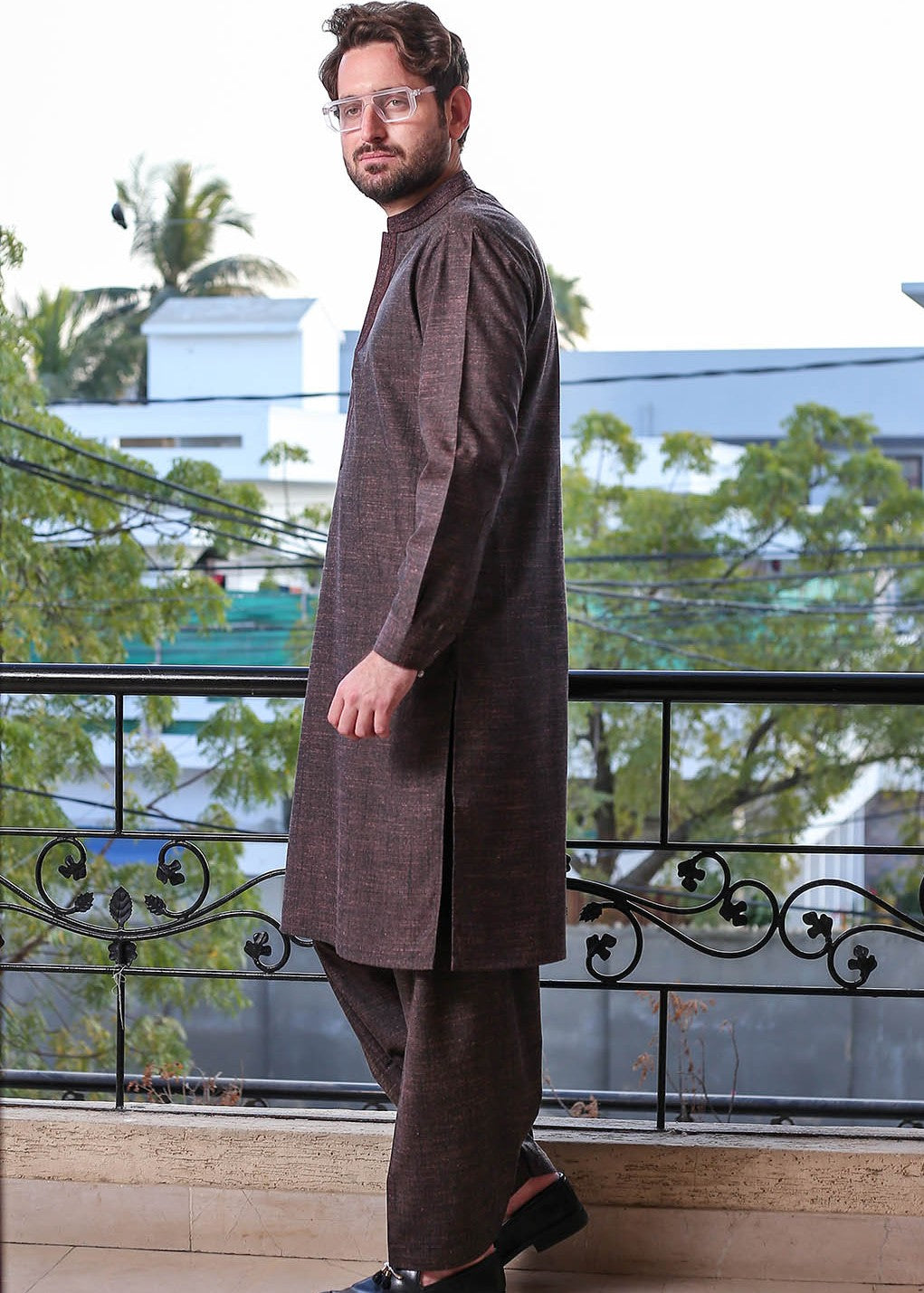 wool viscose Shalwar Kameez in Maroon