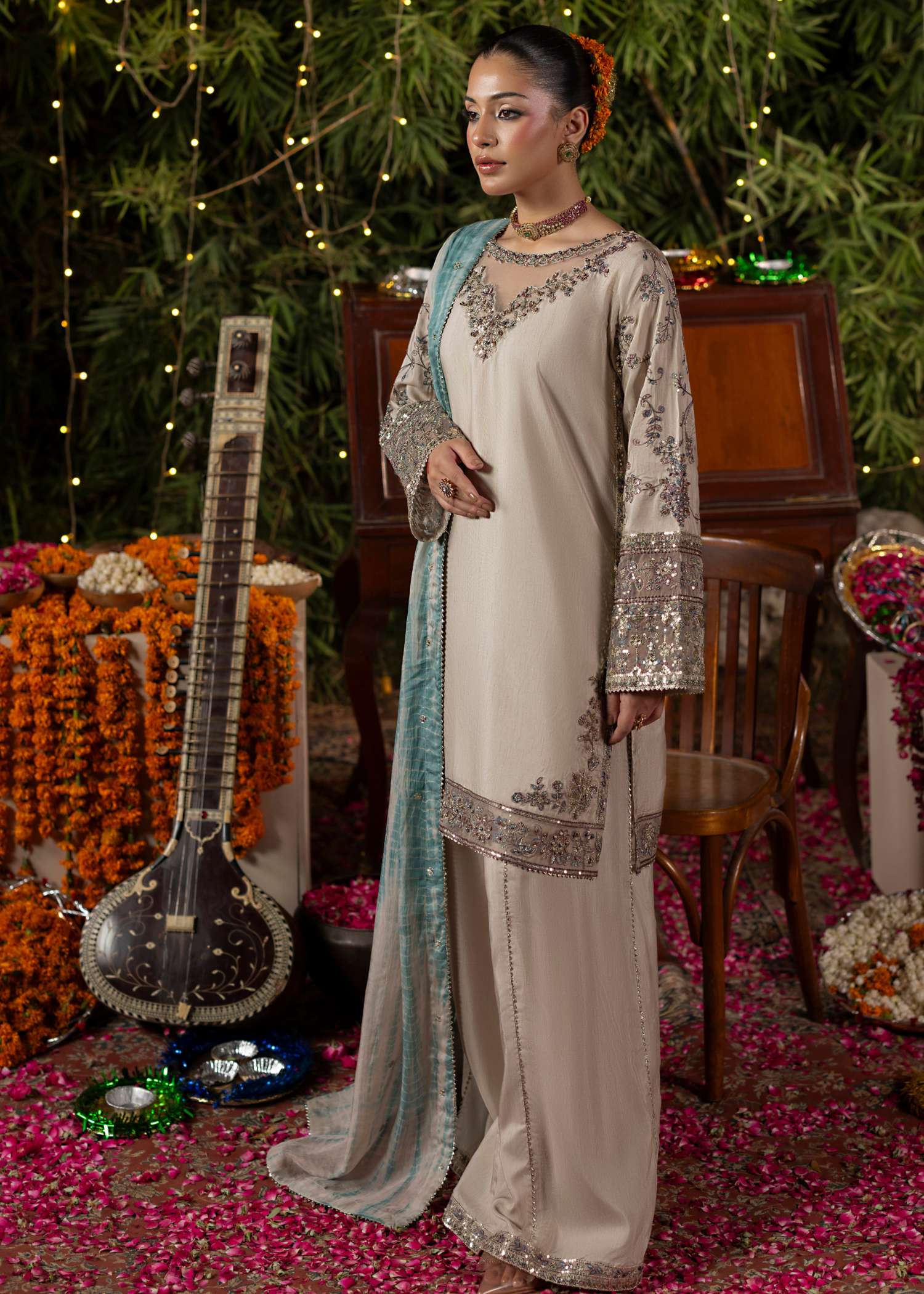 raw silk Kurta Set in Grey