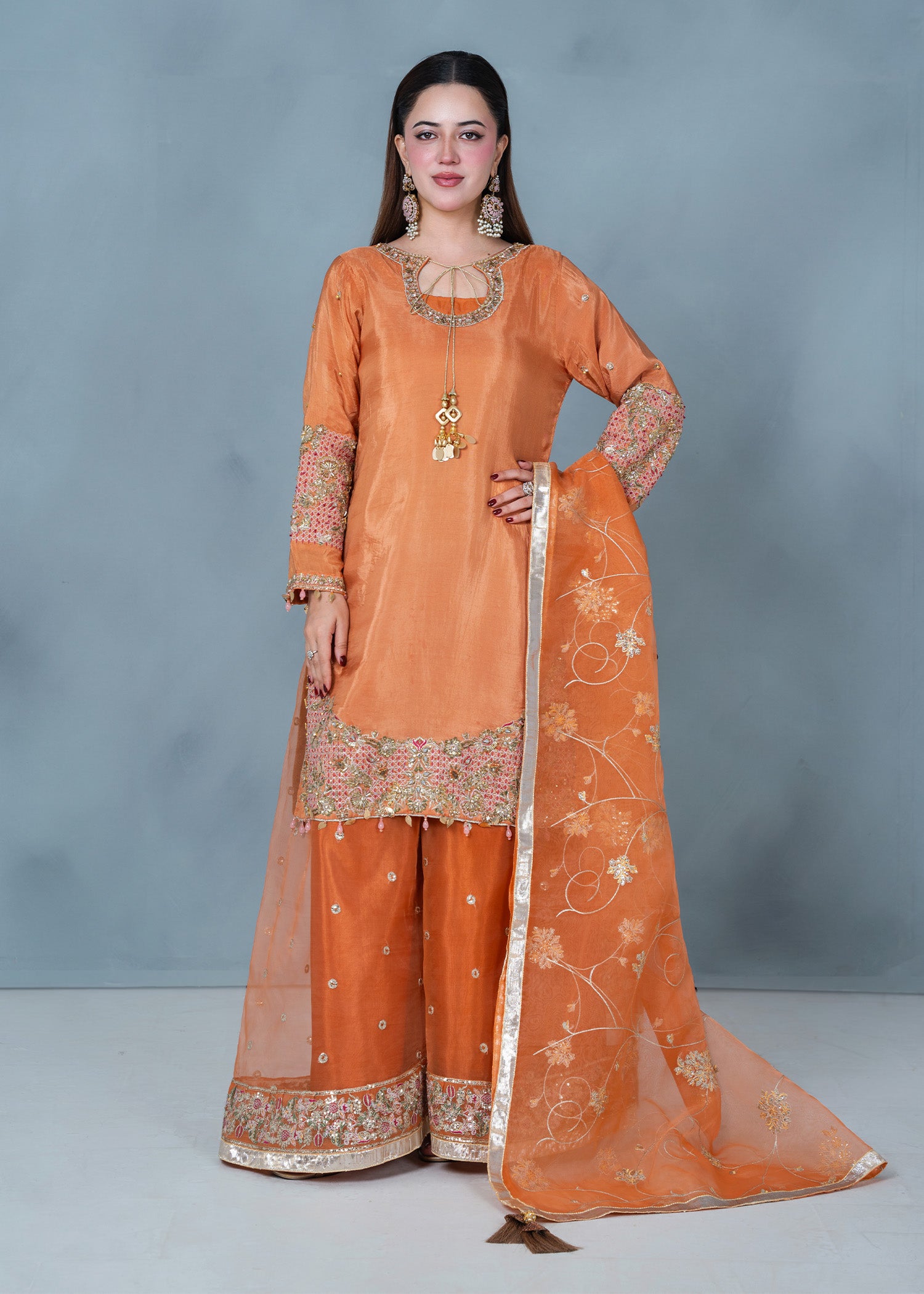 tissue silk Sharara in Orange