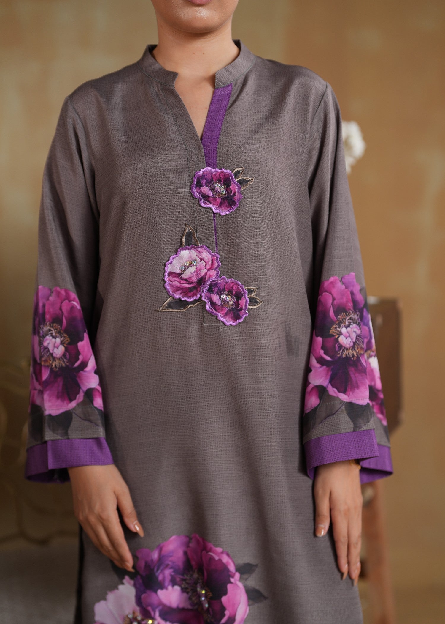fine khaddar Kurta Set in Brown