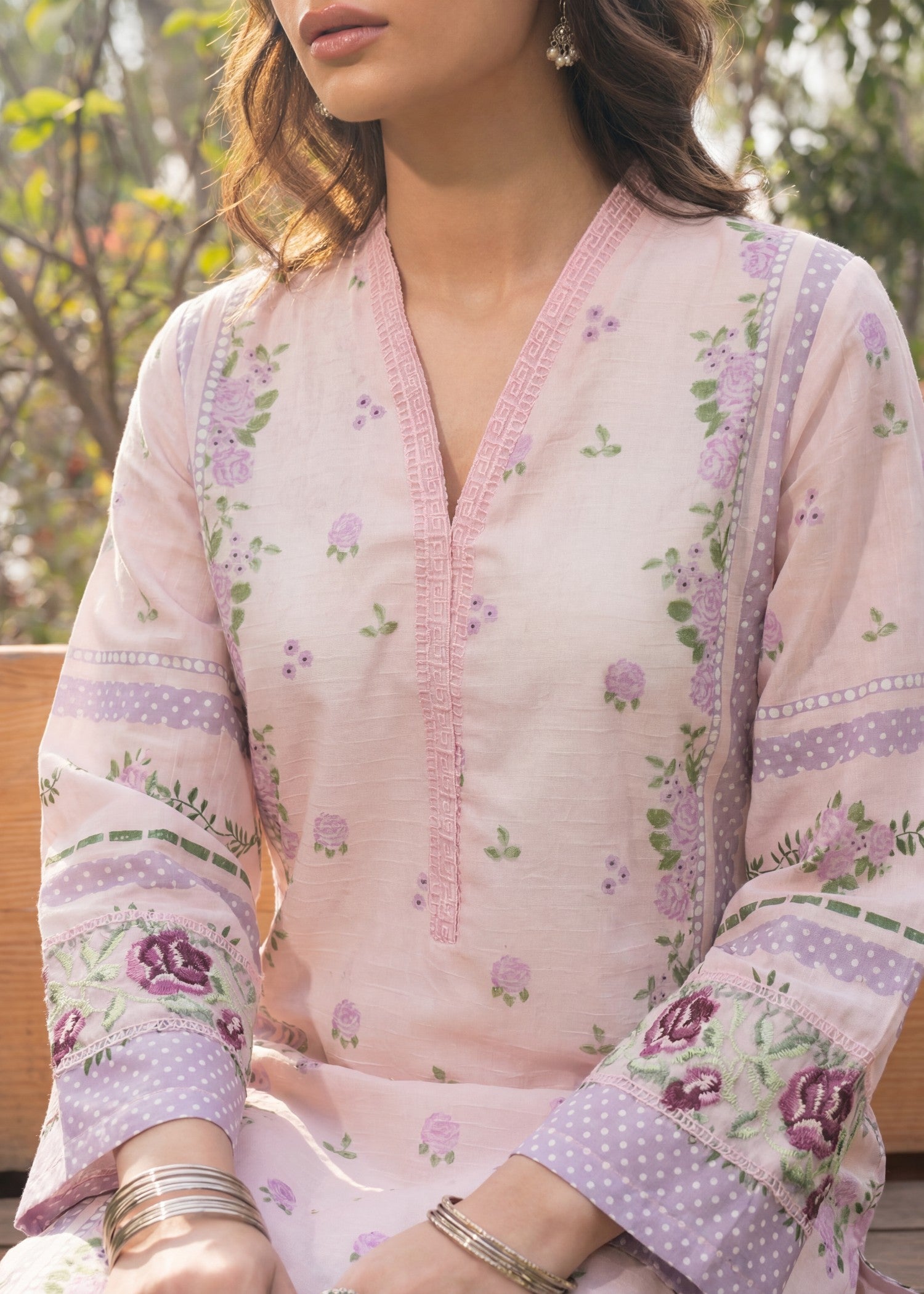 textured lawn Kurta Set in Blush pink