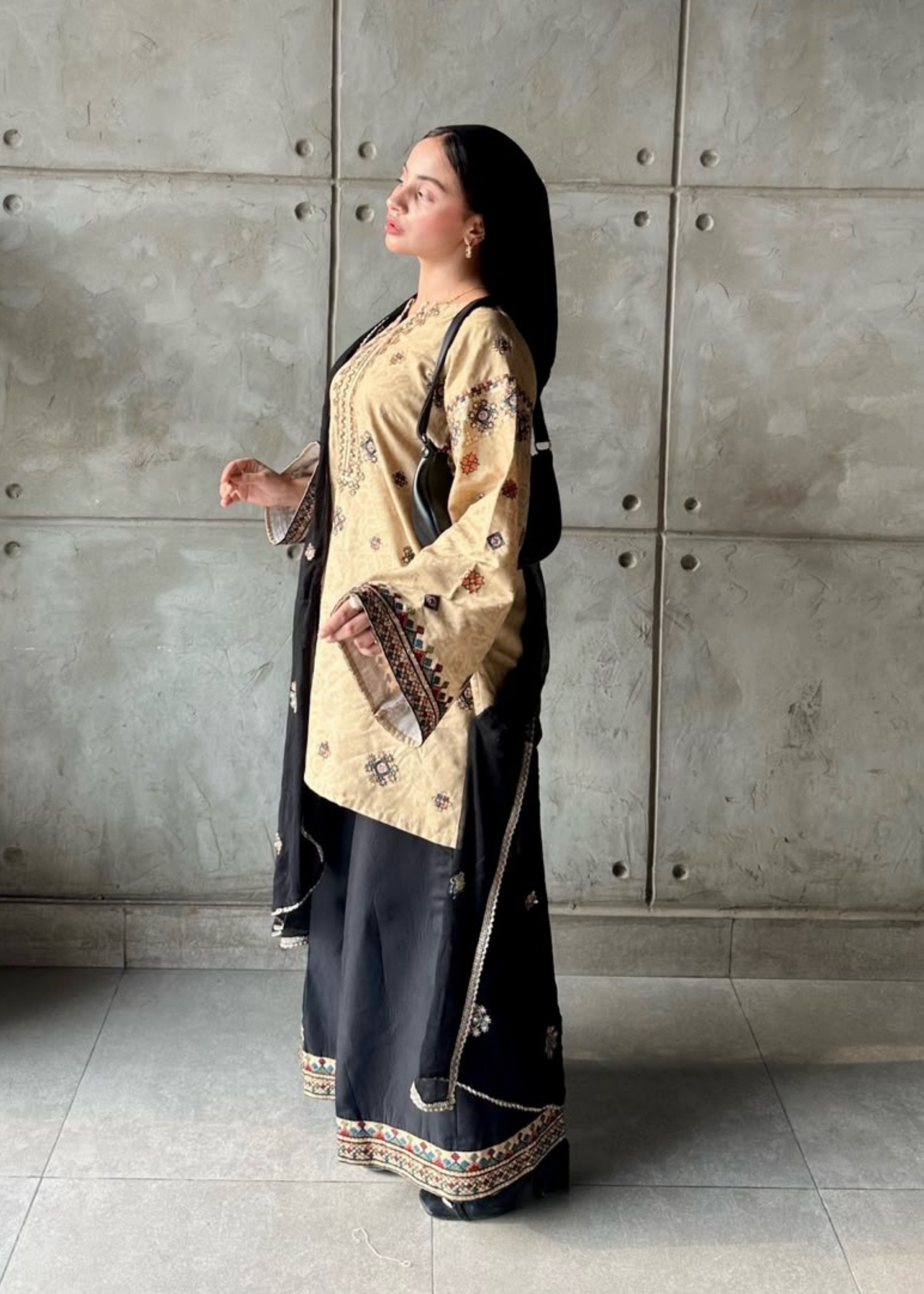 bemberg crinkle chiffon Kurta Set in Cotton
