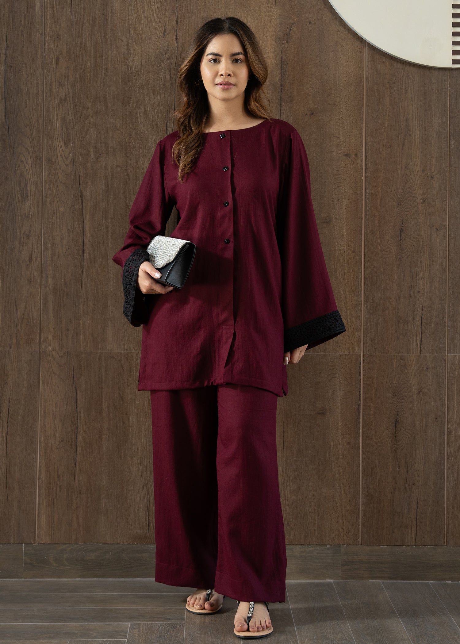 cotton karandi Co ord Sets in Burgundy