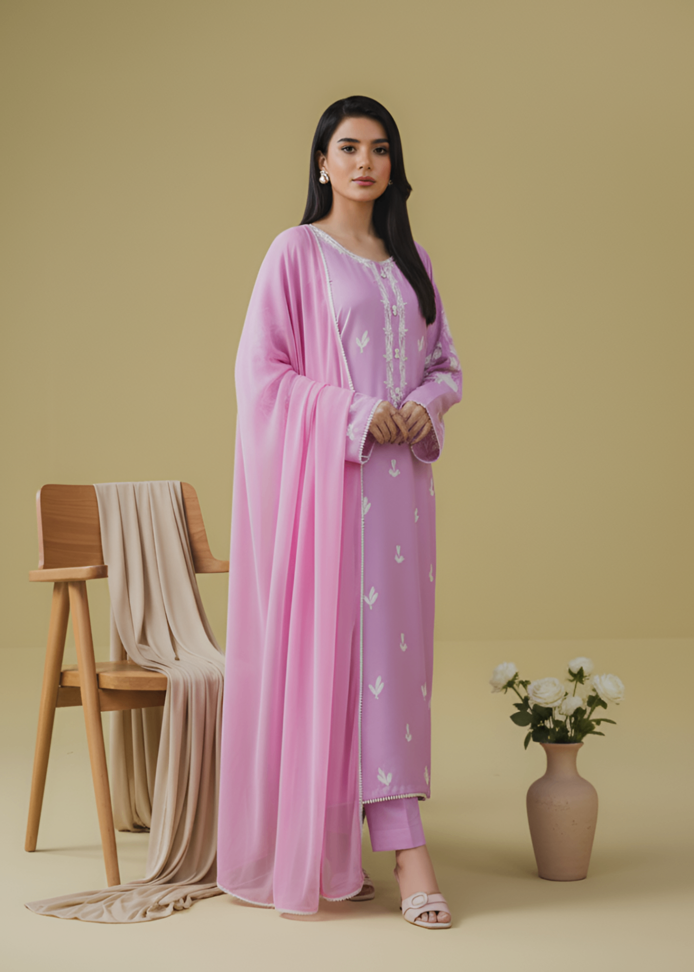 linen Kurta Set in Lilac