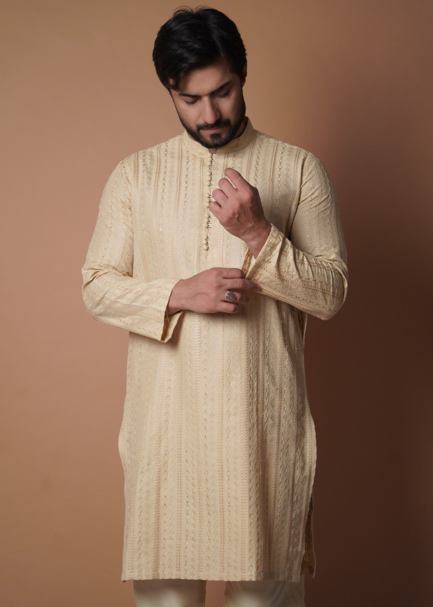 cotton silk Kurta Set in Cream