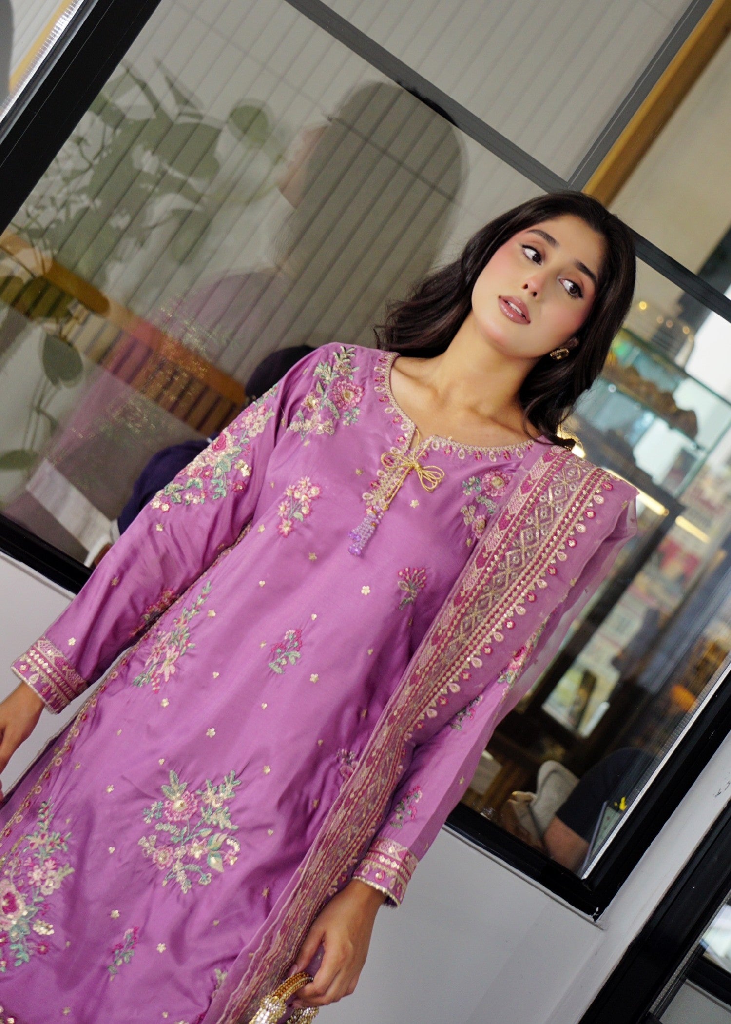 silk Kurta Set in Heathered lilac