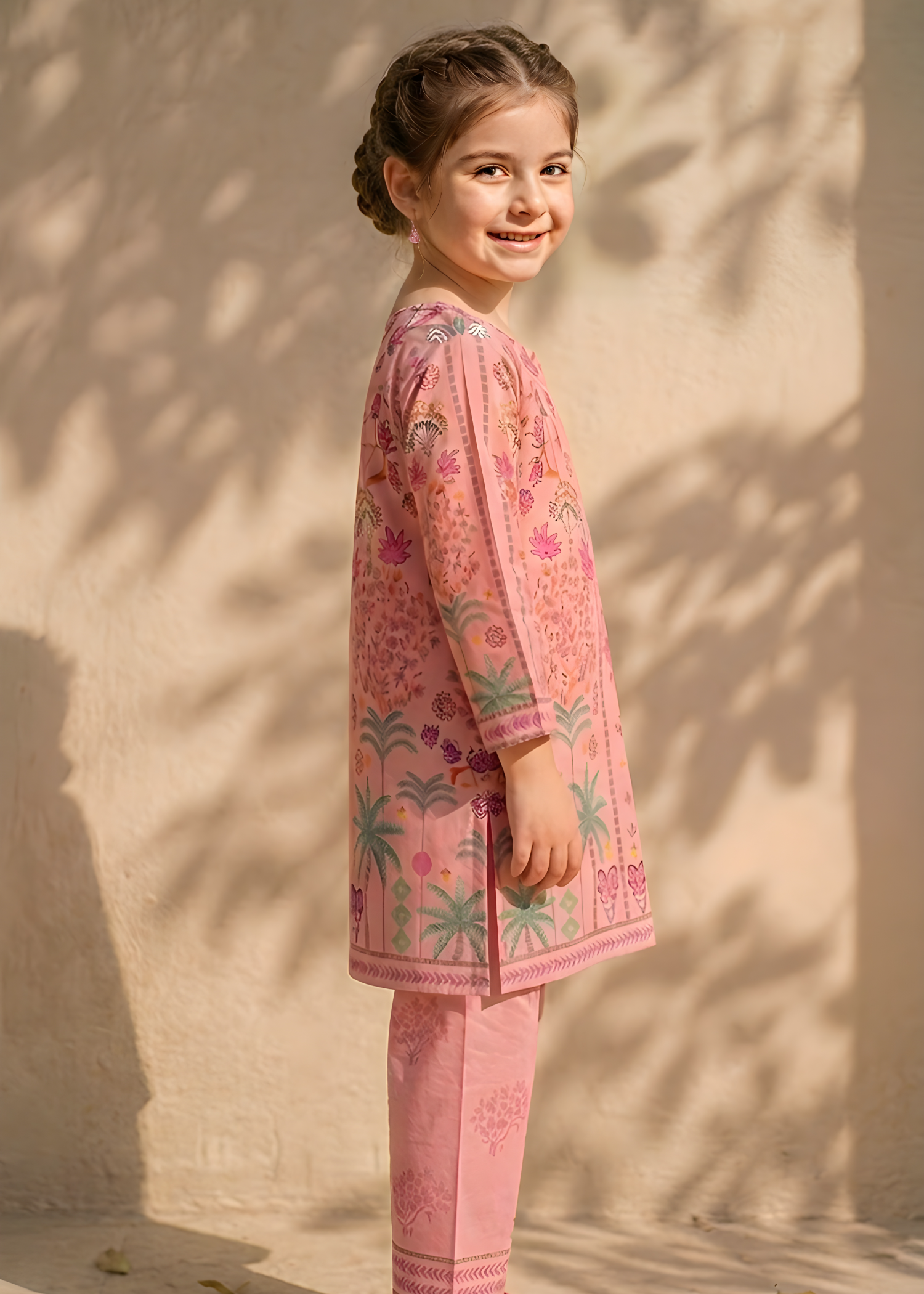 polyester crepe Kurta Set in Blush pink