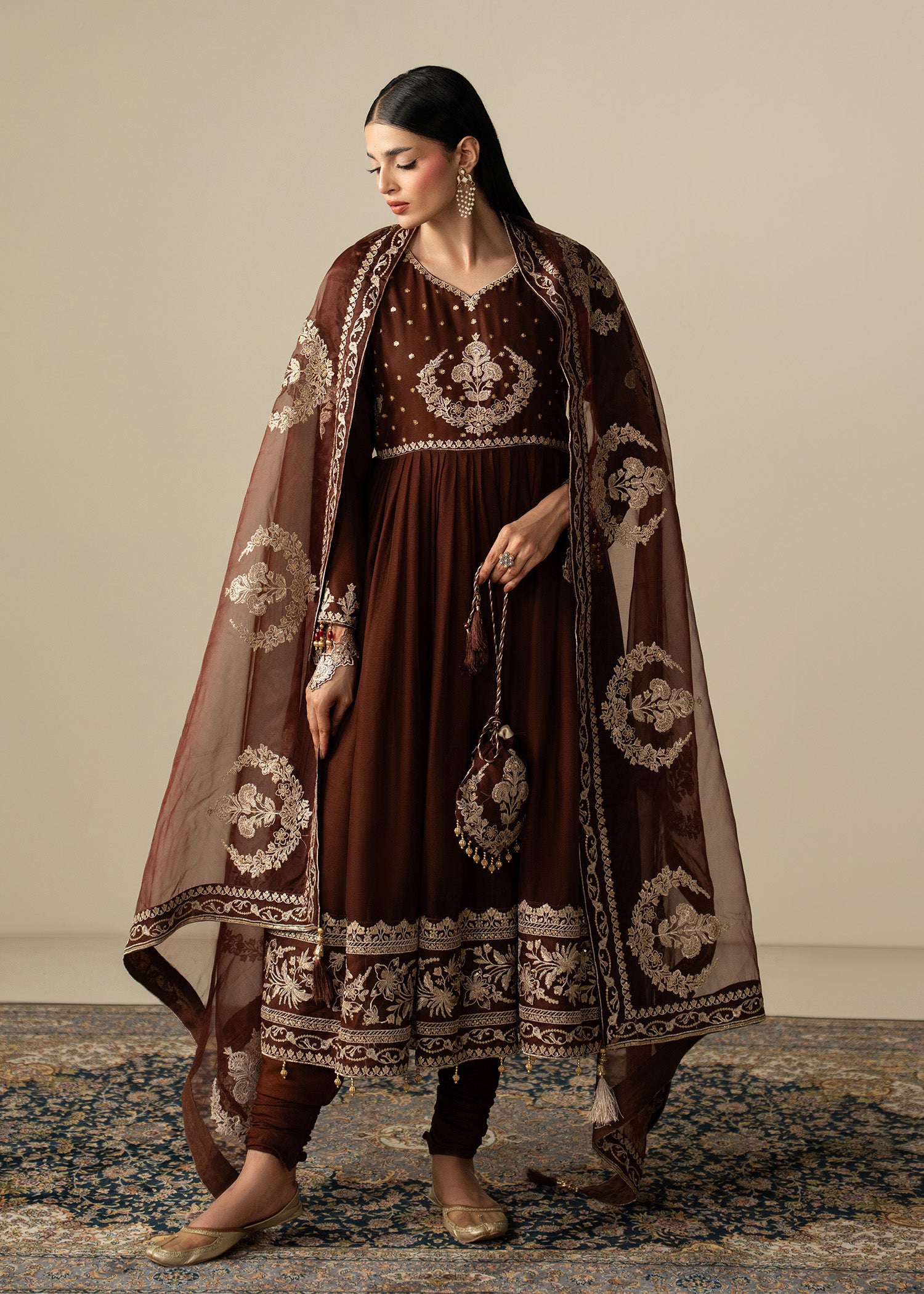 chiffon Pishwas in Brown