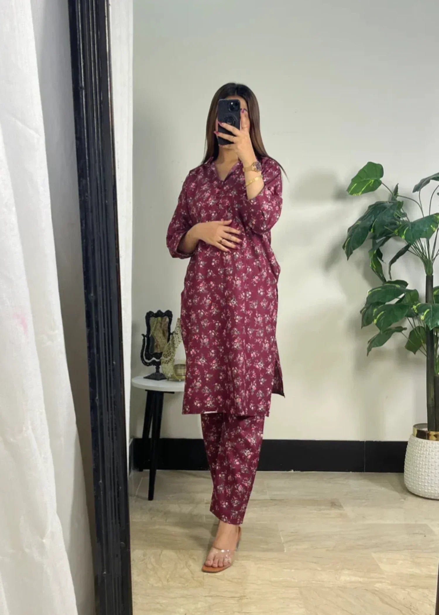 cotton Co Ord Sets in Burgundy