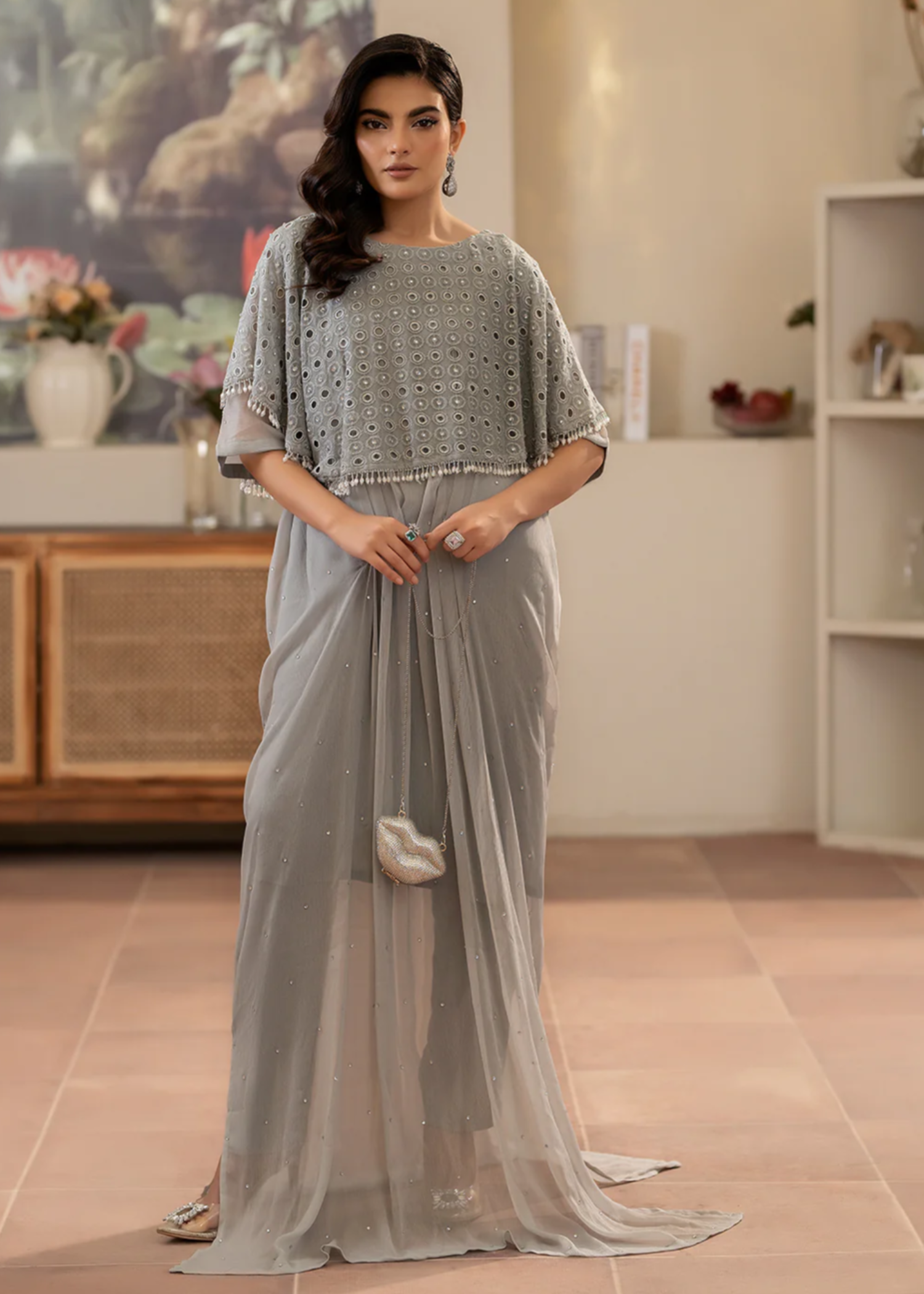 chiffon Dress in Silver
