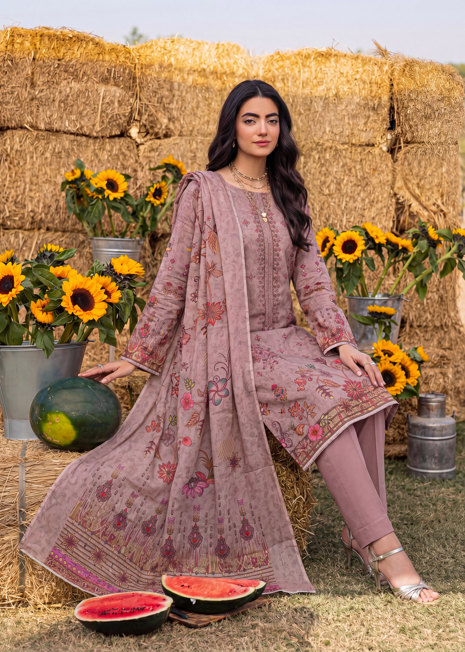 karandi Unstitched in Tea rose pink